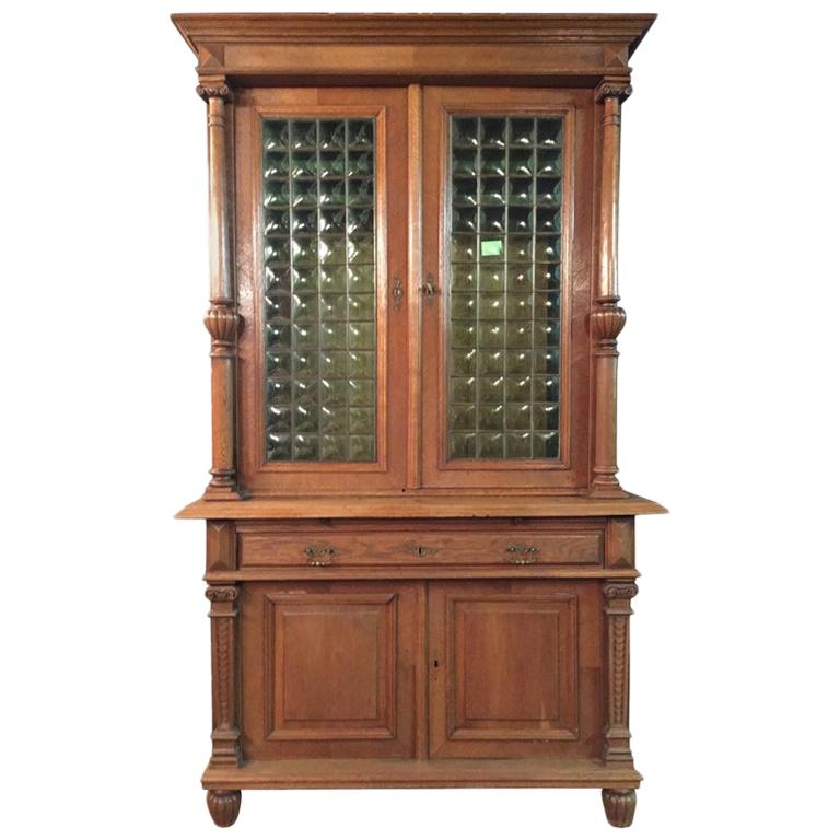 Wilhelminian Style Cupboard with Small Green Glass, circa 1880 For Sale