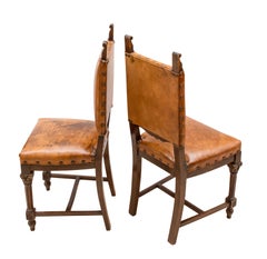 Wilhelminian Leather Chairs, Set of Two, Walnut Frame, Germany, 1870