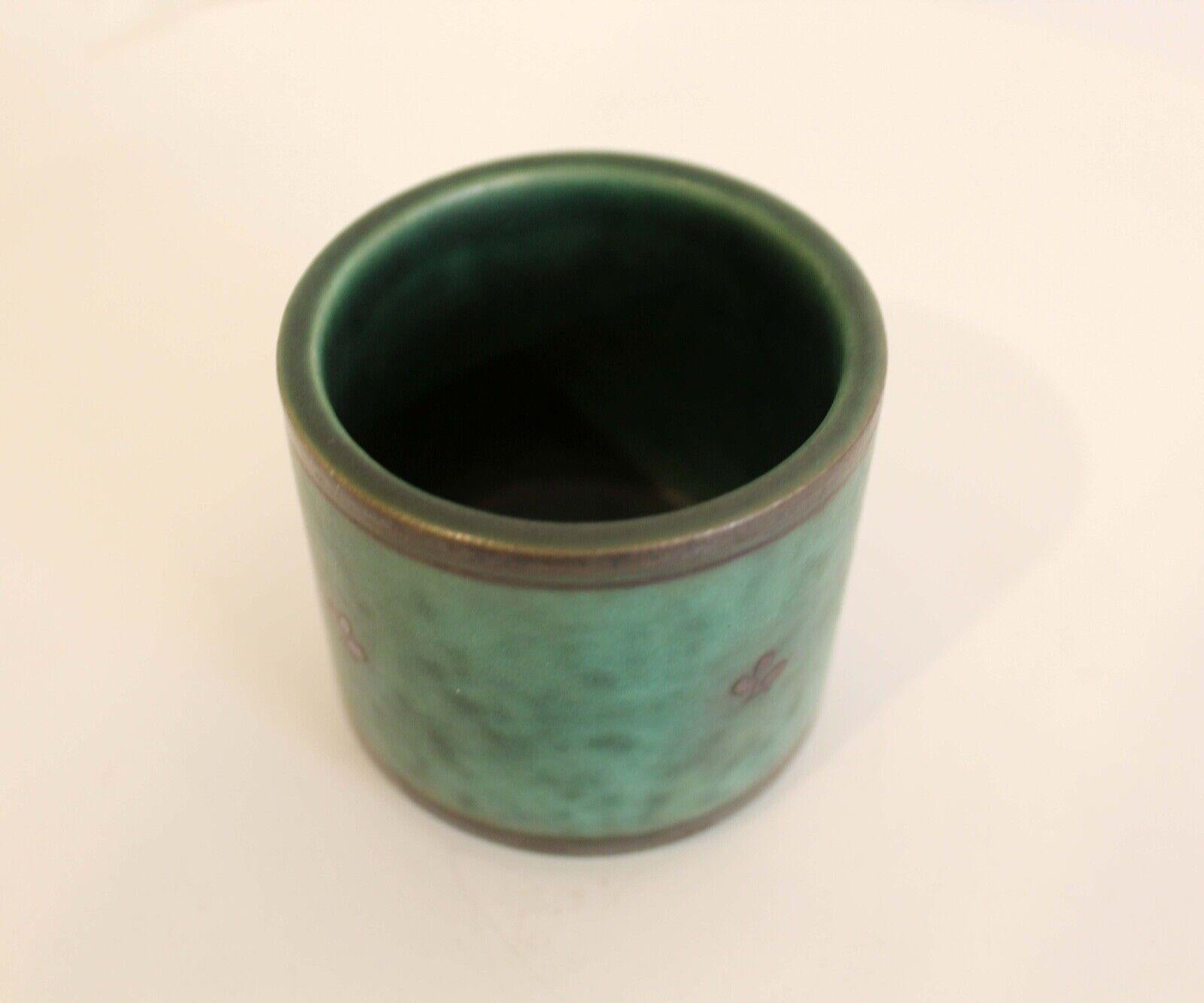 Wilhem Kage for Gustavsberg Art Deco Emerald Green Silver Inlay 6 Piece Pottery 6