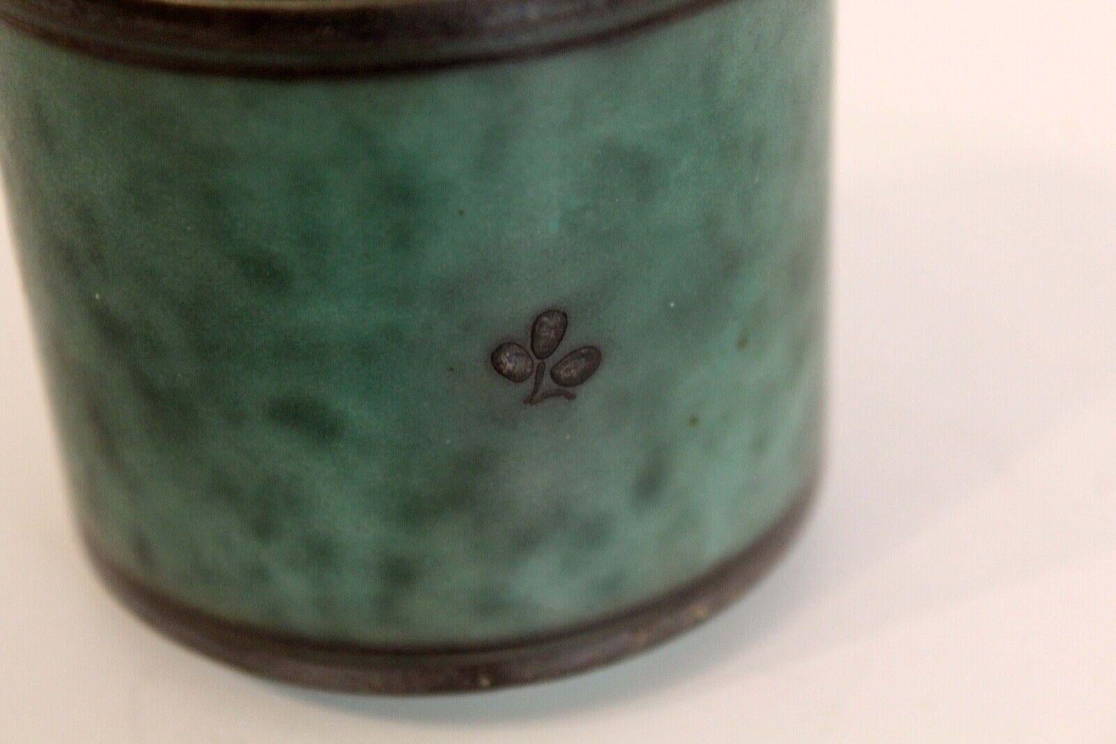 Wilhem Kage for Gustavsberg Art Deco Emerald Green Silver Inlay 6 Piece Pottery 7