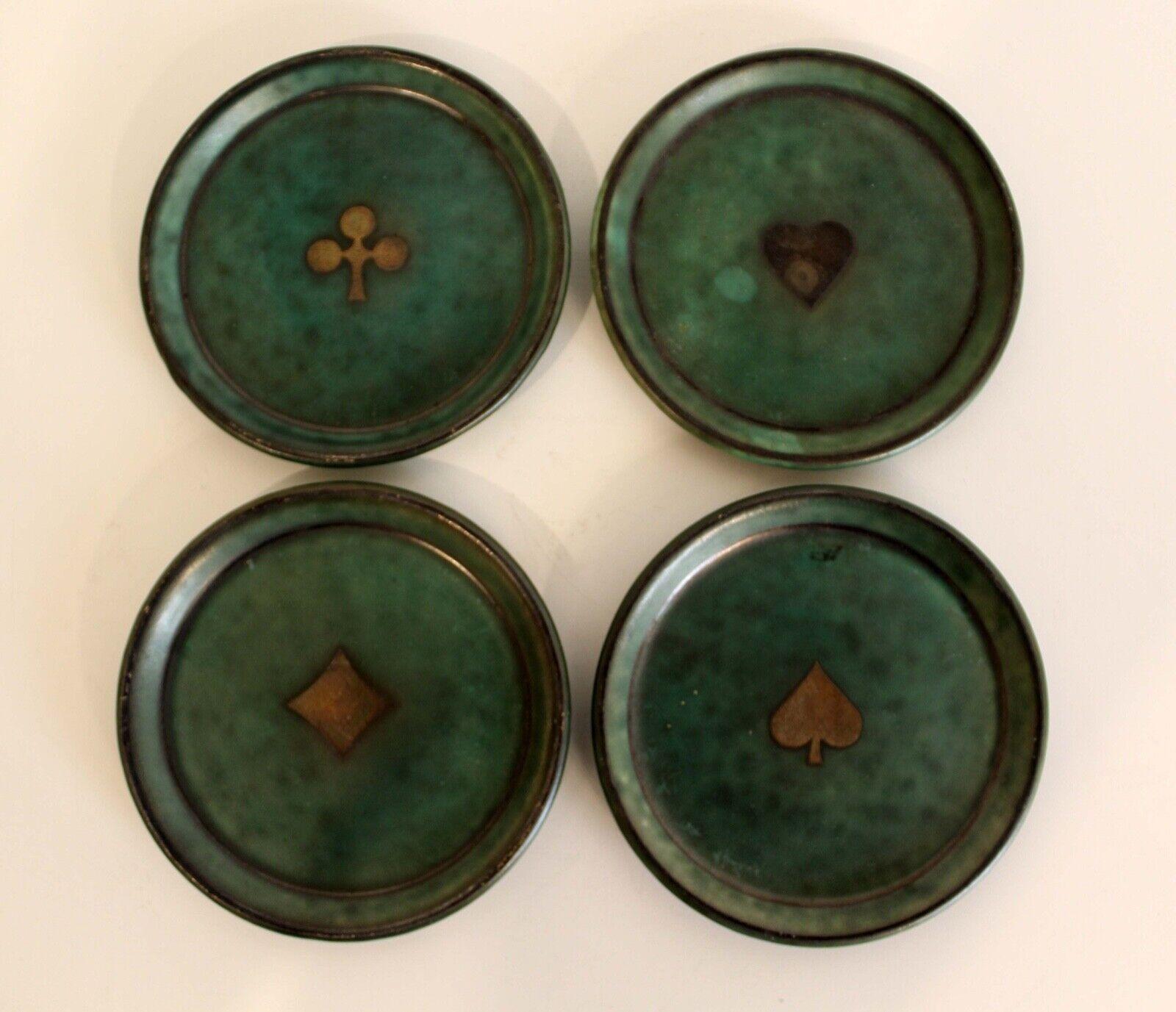 Wilhem Kage for Gustavsberg Art Deco Emerald Green Silver Inlay 6 Piece Pottery 2