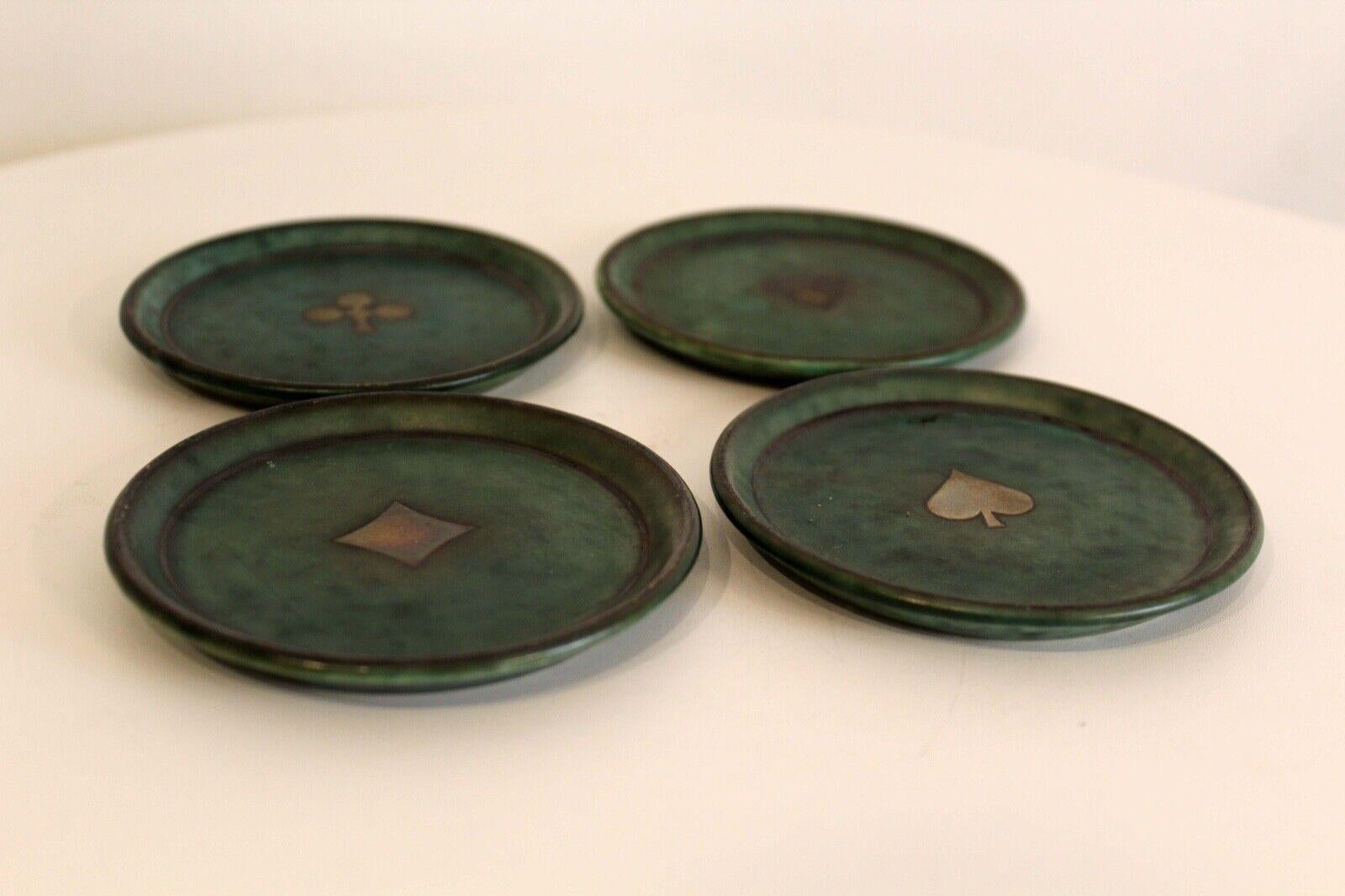 Wilhem Kage for Gustavsberg Art Deco Emerald Green Silver Inlay 6 Piece Pottery 3