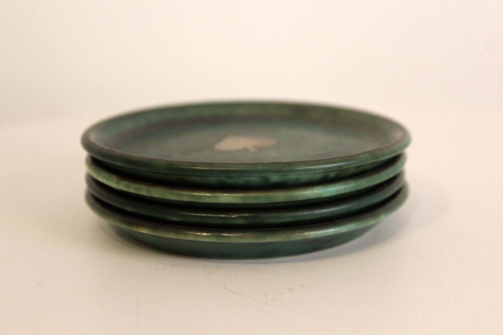 Wilhem Kage for Gustavsberg Art Deco Emerald Green Silver Inlay 6 Piece Pottery 4