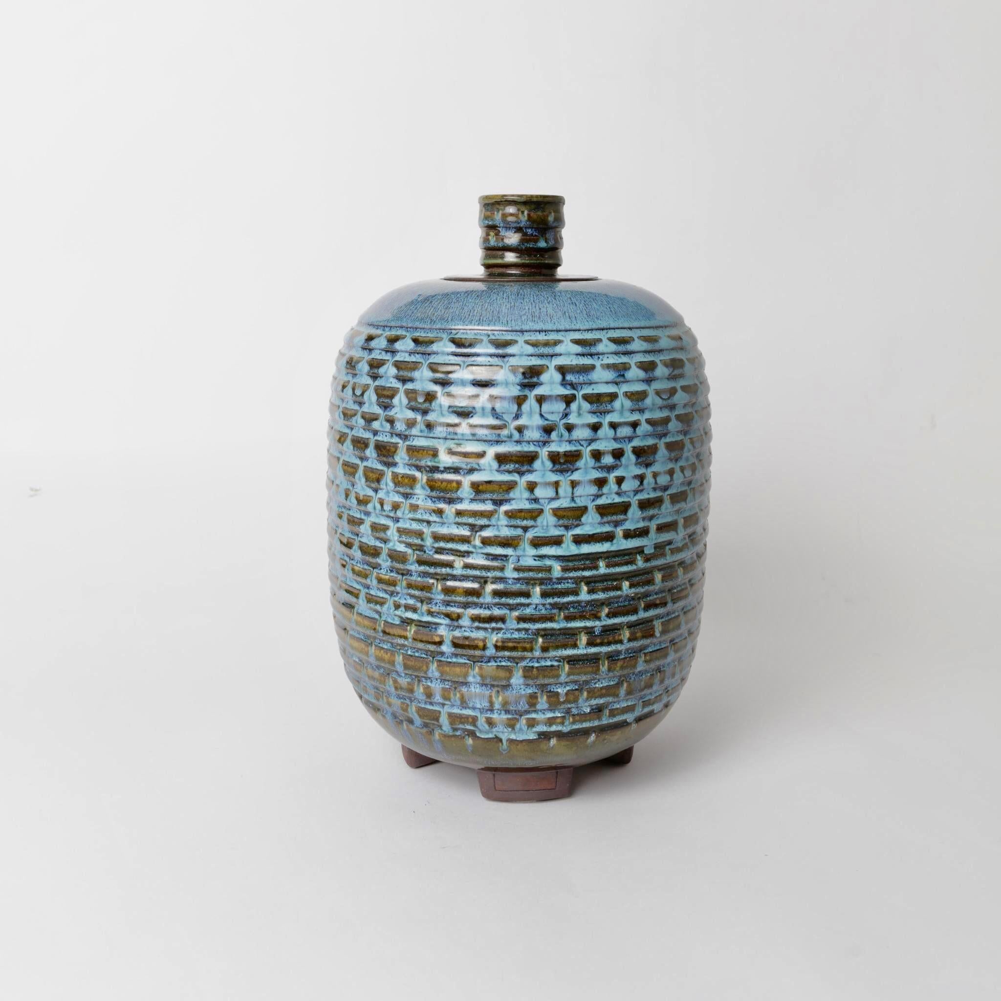 Glazed Wilhem Kage for Gustavsberg Large Swedish Farsta Stoneware Urn, 1950 For Sale