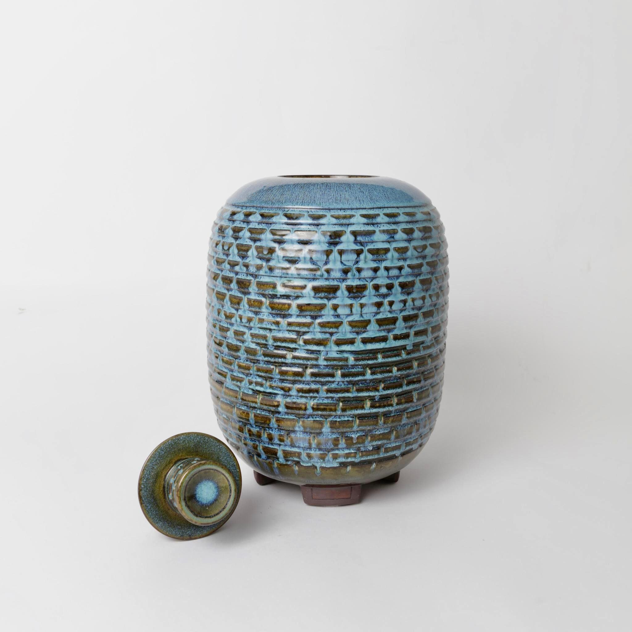 20th Century Wilhem Kage for Gustavsberg Large Swedish Farsta Stoneware Urn, 1950 For Sale