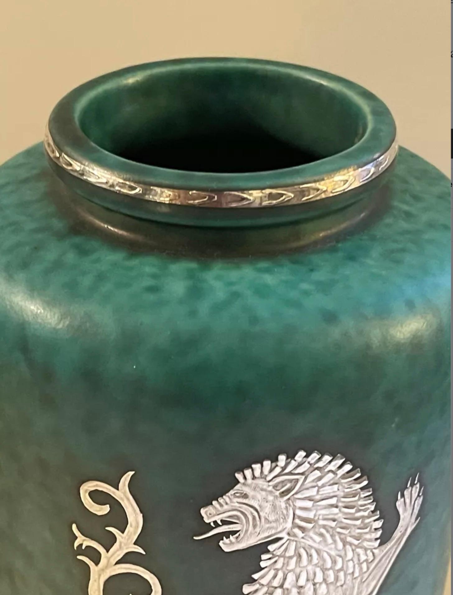 Silver Wilhem Kage vase 'Argenta' for Gustavsberg Sweden 1950 Signed  For Sale