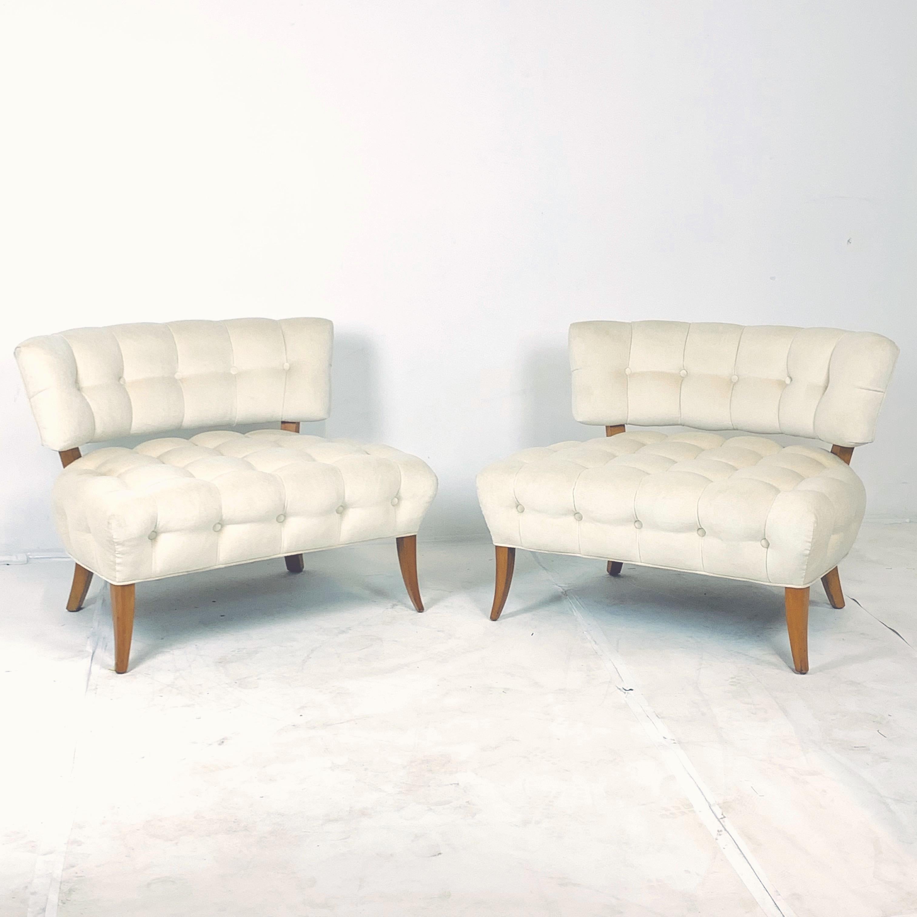 Stunning pair of comfortable larger scale tufted lounge chairs by designer William 