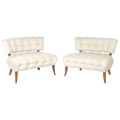 Wiliam "Billy" Haines Large Scale Tufted Klismos Lounge Slipper Regency Chairs
