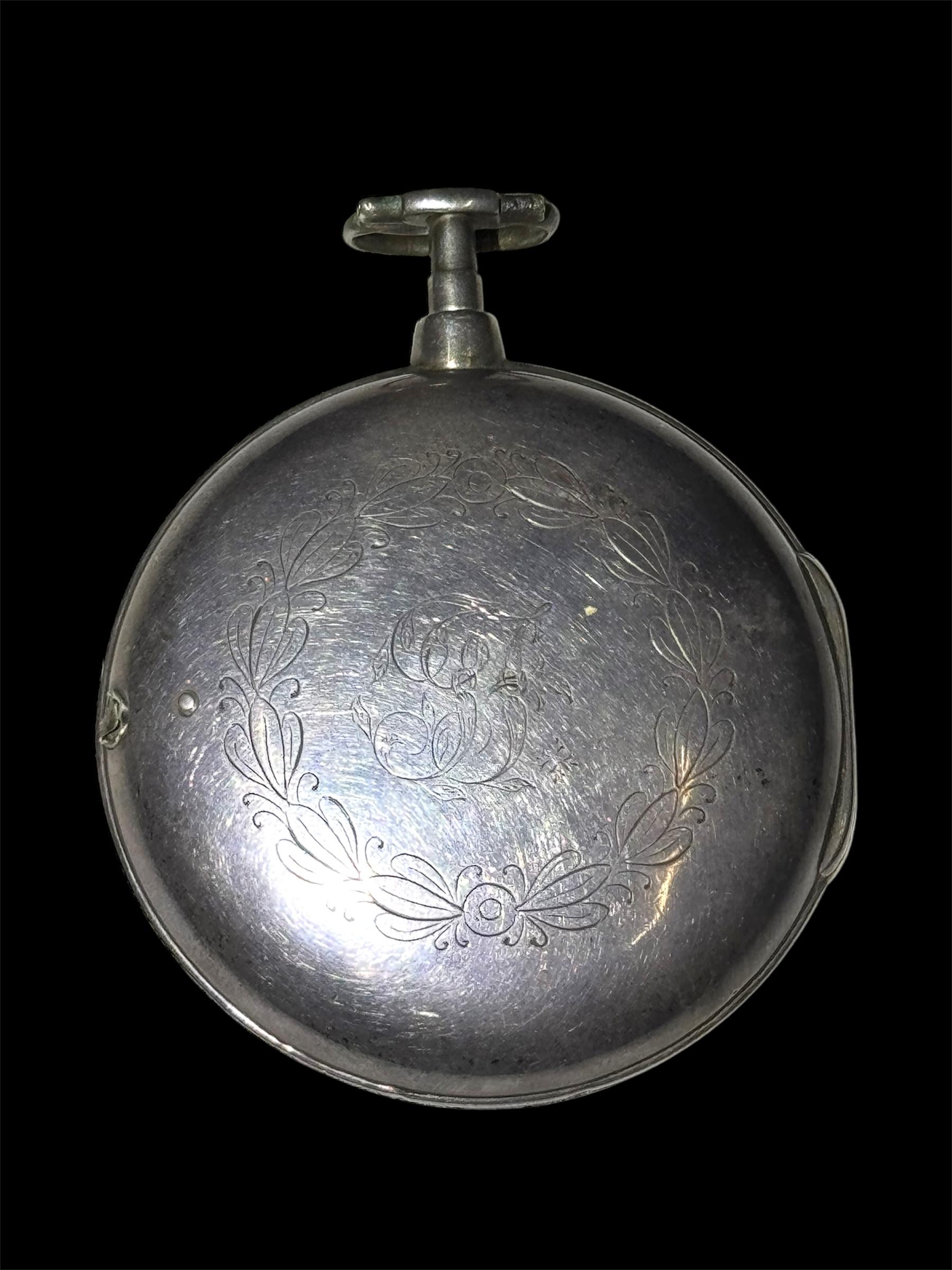 Women's or Men's WILIAM HUGGIN verge pocket watch, polychrome painted enamel Dial in Silver 1803 For Sale
