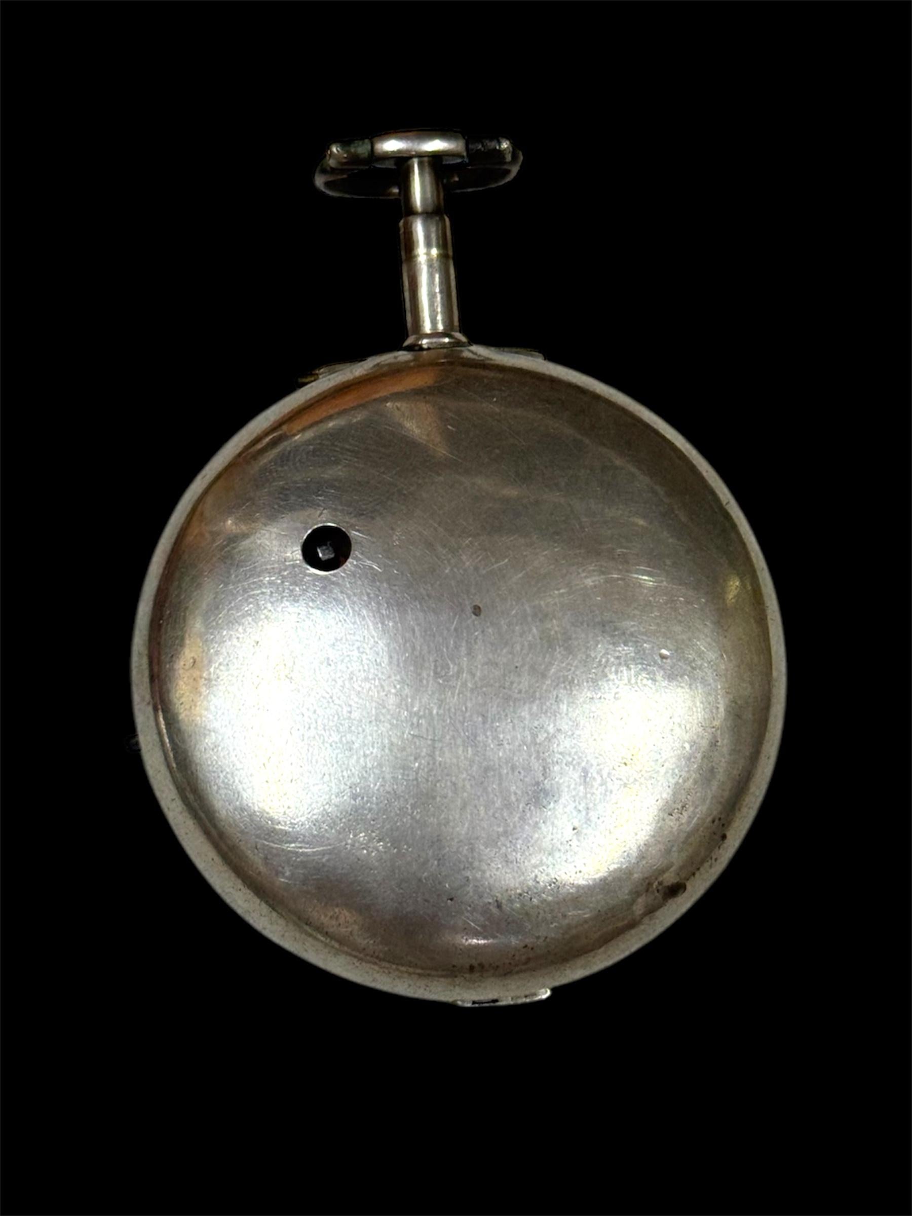 WILIAM HUGGIN verge pocket watch, polychrome painted enamel Dial in Silver 1803 For Sale 3