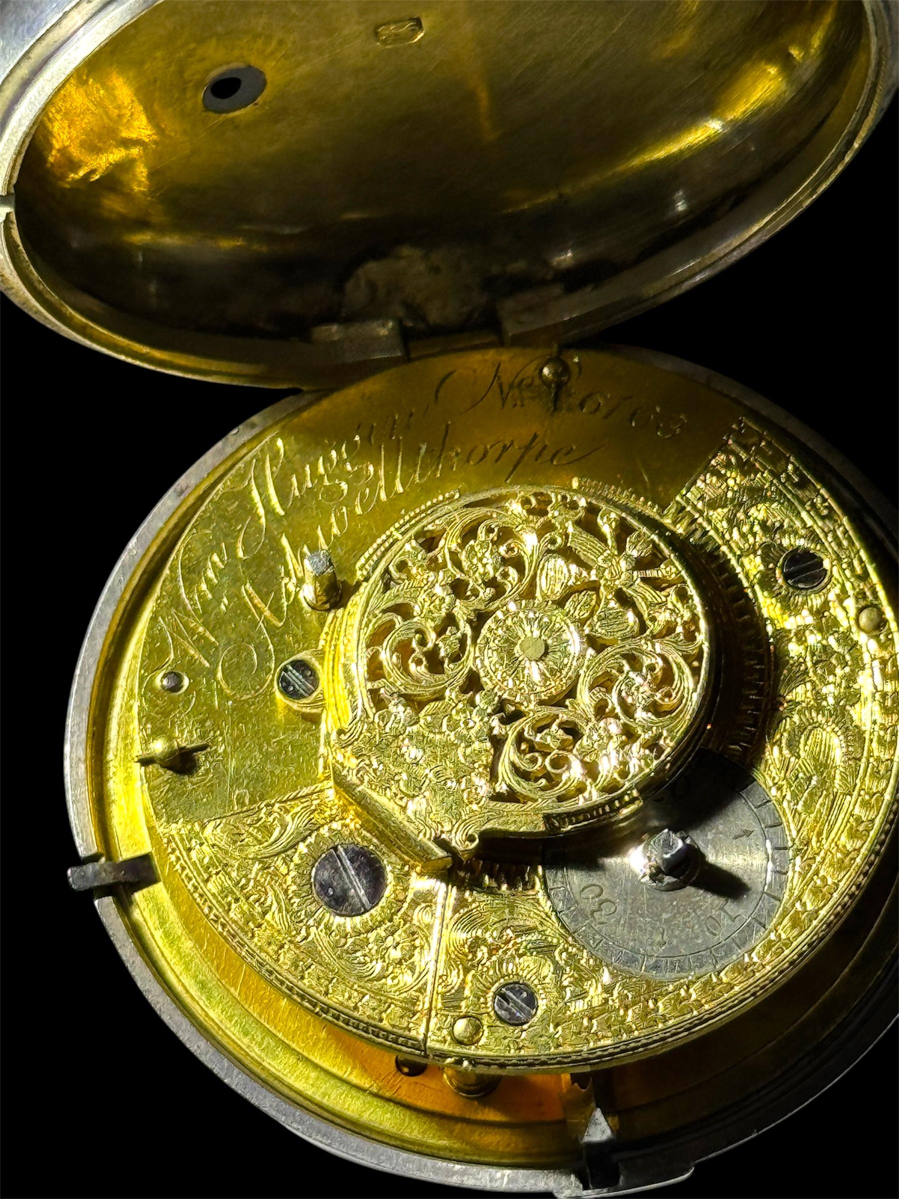 WILIAM HUGGIN verge pocket watch, polychrome painted enamel Dial in Silver 1803 For Sale 5