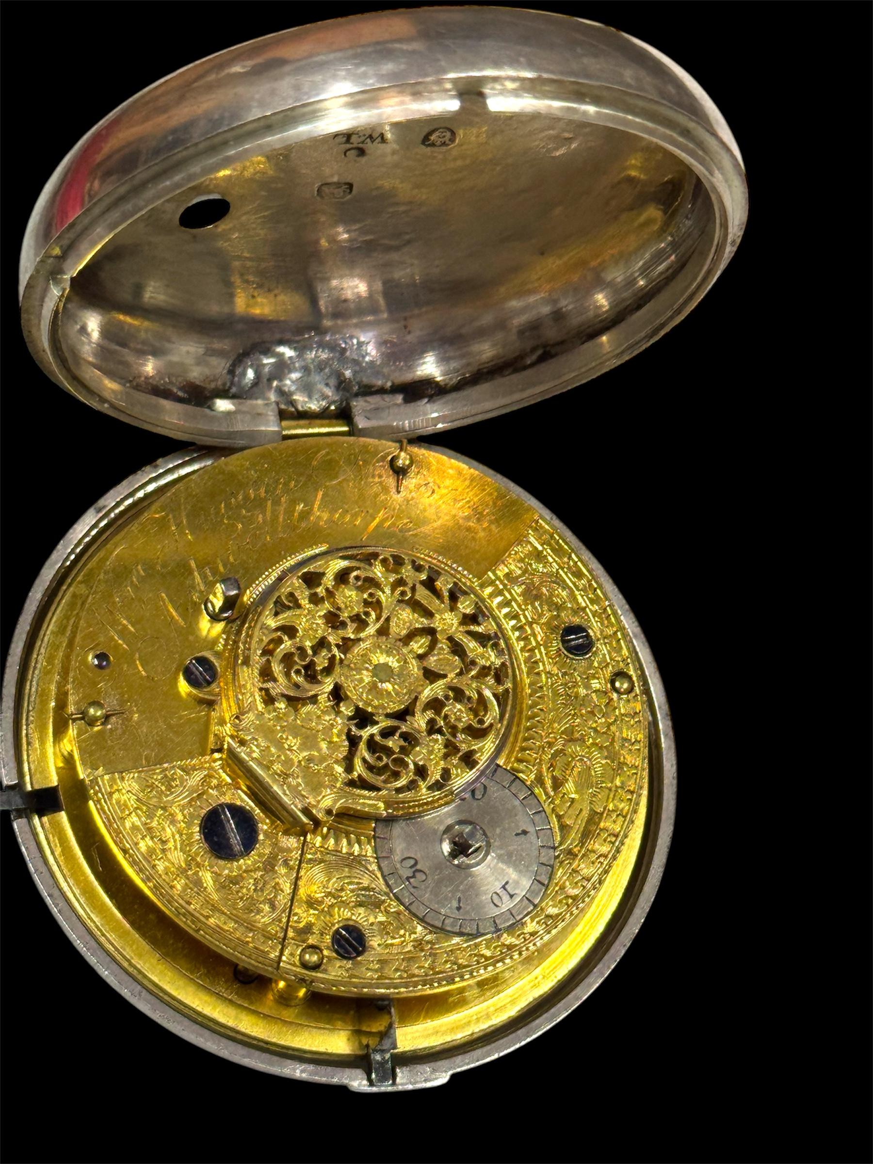 WILIAM HUGGIN verge pocket watch, polychrome painted enamel Dial in Silver 1803 For Sale 6