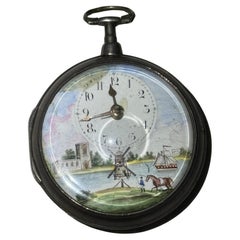WILIAM HUGGIN verge pocket watch, polychrome painted enamel Dial in Silver 1803