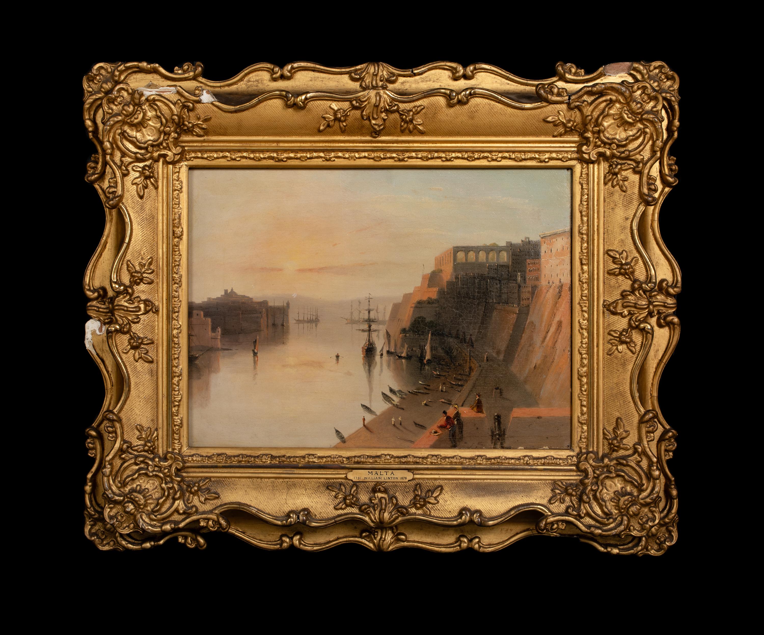 The Grand Harbour, Valetta, Malta, 19th Century - Painting by Wiliam Linton