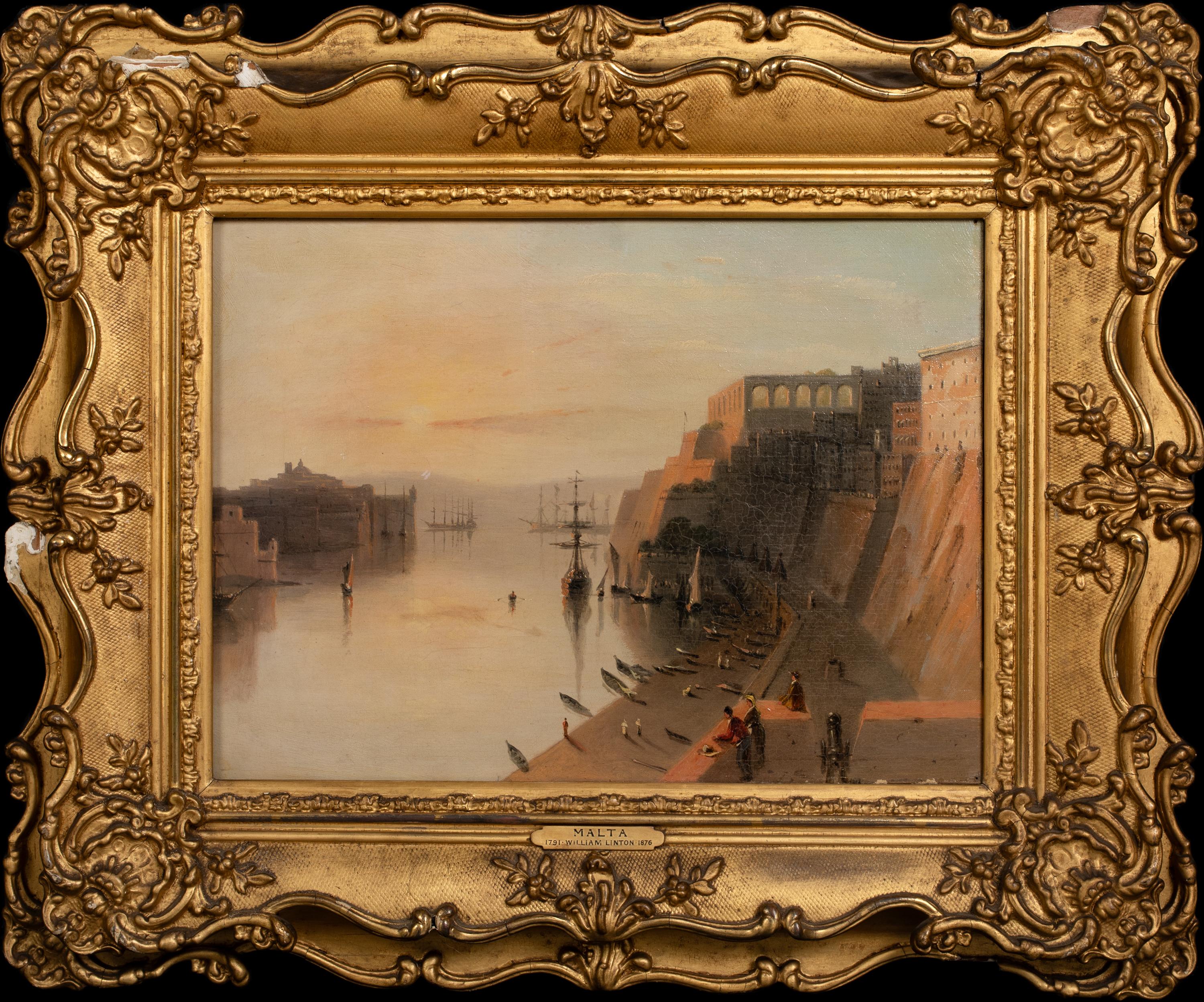 Wiliam Linton Portrait Painting - The Grand Harbour, Valetta, Malta, 19th Century