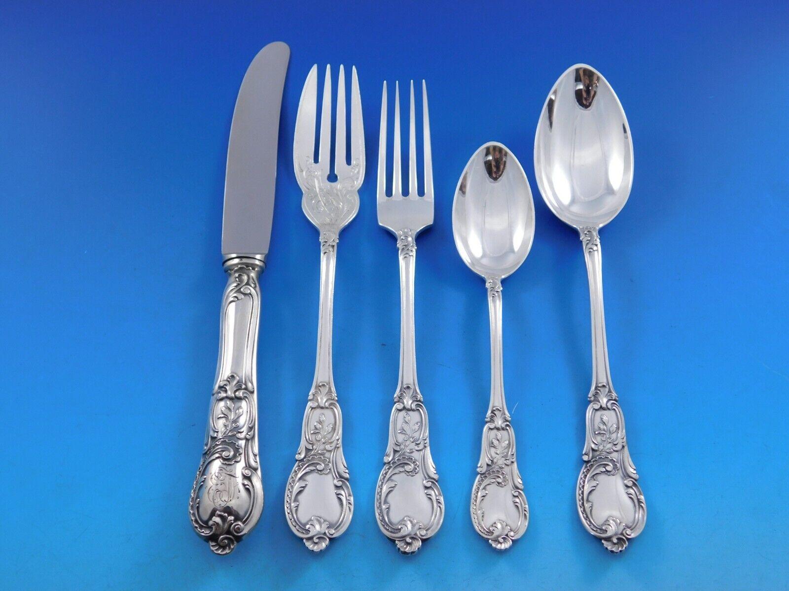 Wilkens German 800 Silver Flatware Set Service 57 pieces Ornate Rococo In Excellent Condition For Sale In Big Bend, WI