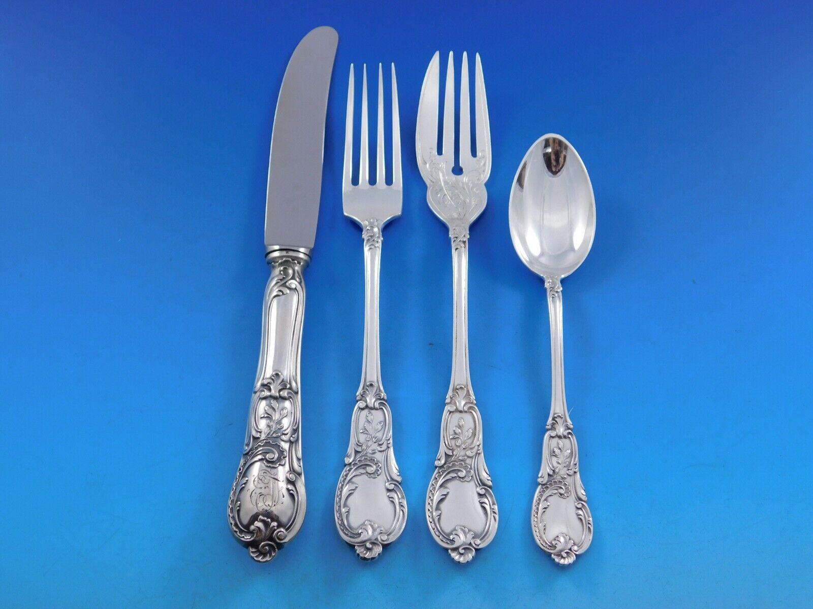 19th Century Wilkens German 800 Silver Flatware Set Service 57 pieces Ornate Rococo For Sale