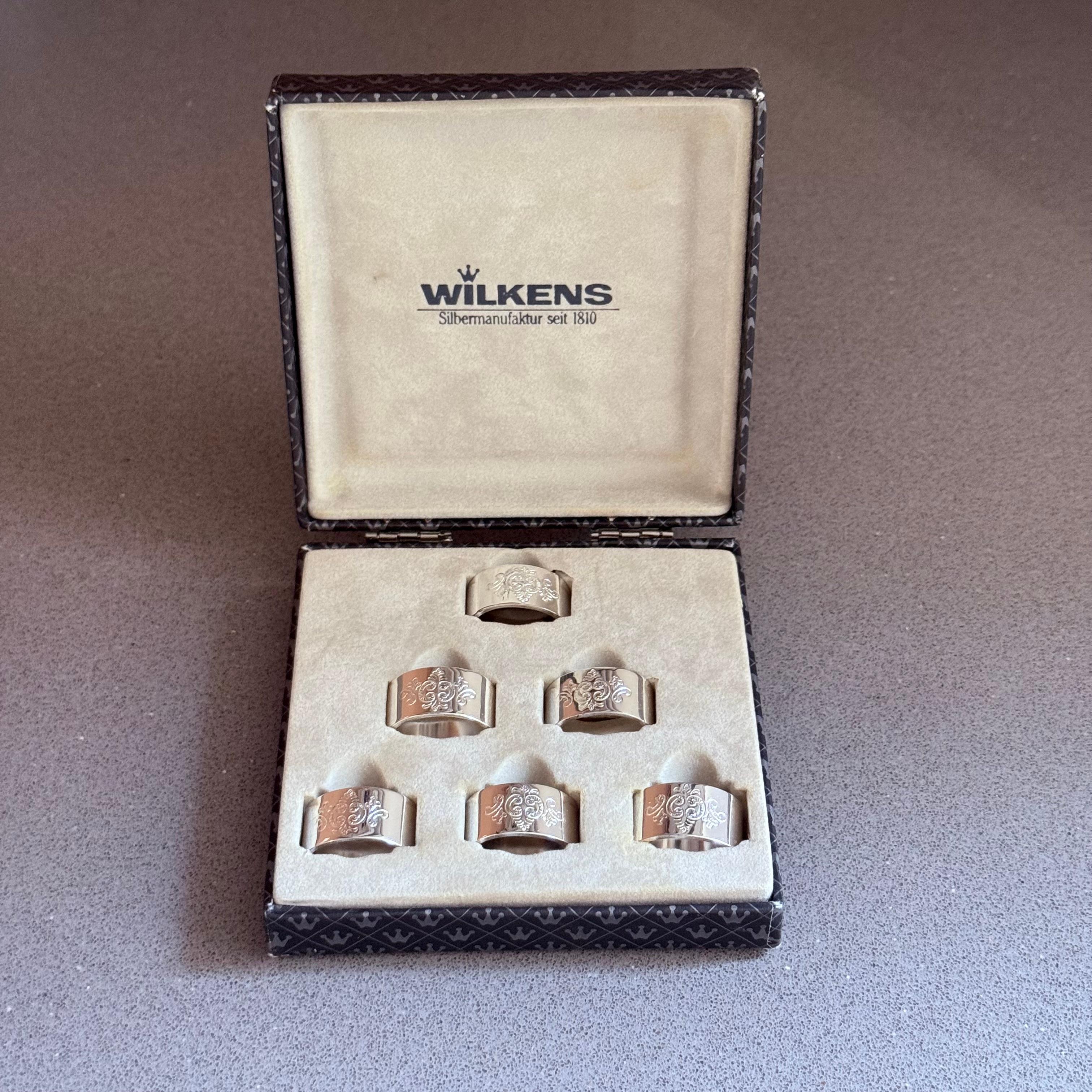 Metallo Wilkens Set di portatovaglioli placcati in argento, Ostfriesen Desig Set di sei in scatola Germania in vendita