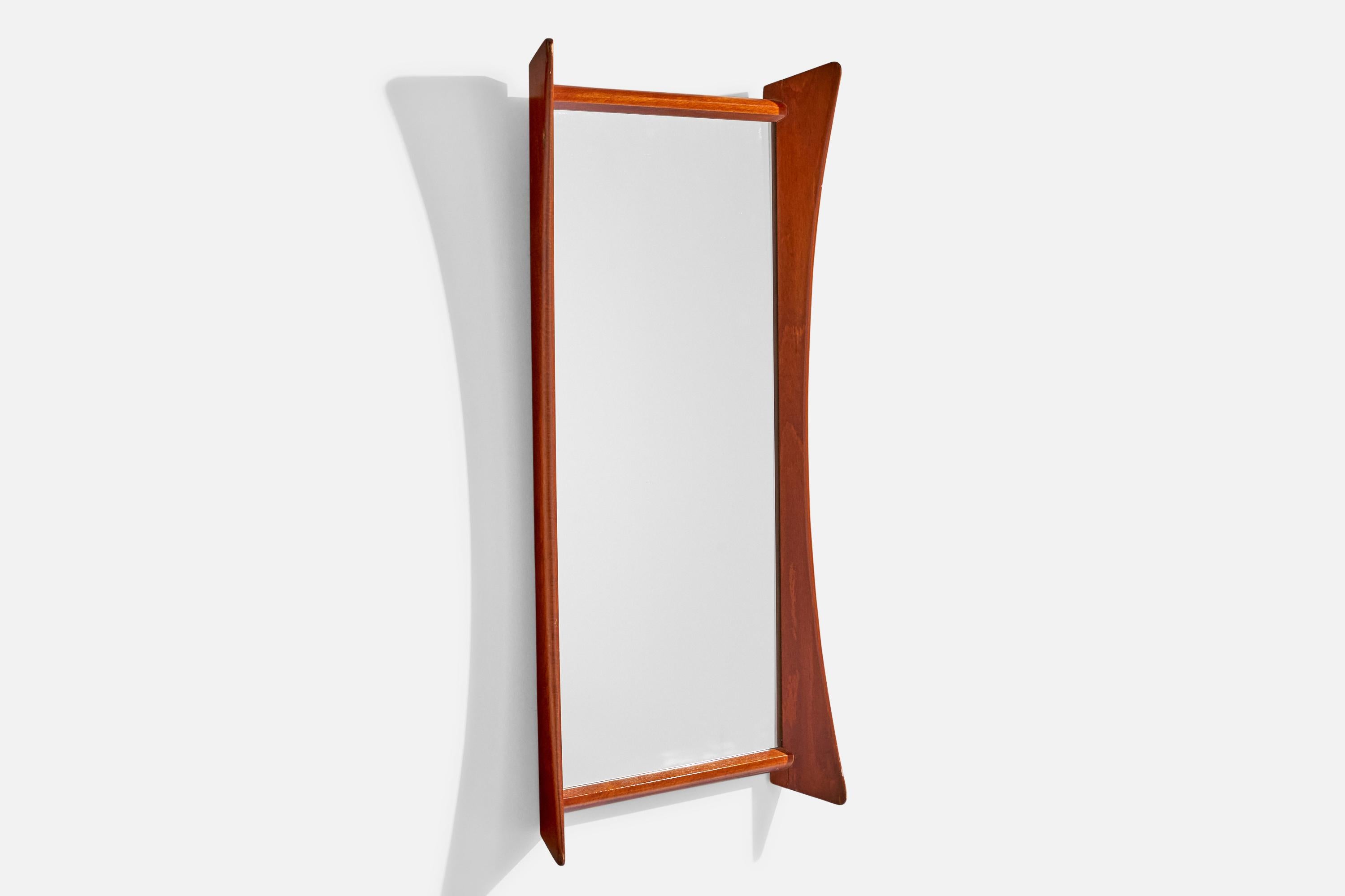 Mid-Century Modern Miroir mural Wilkensons Ramfabrik, teck massif, verre et miroir, Suède, années 1950 en vente