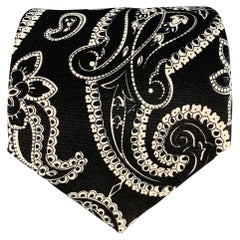 WILKES BASHFORD Black White Paisley Silk Tie