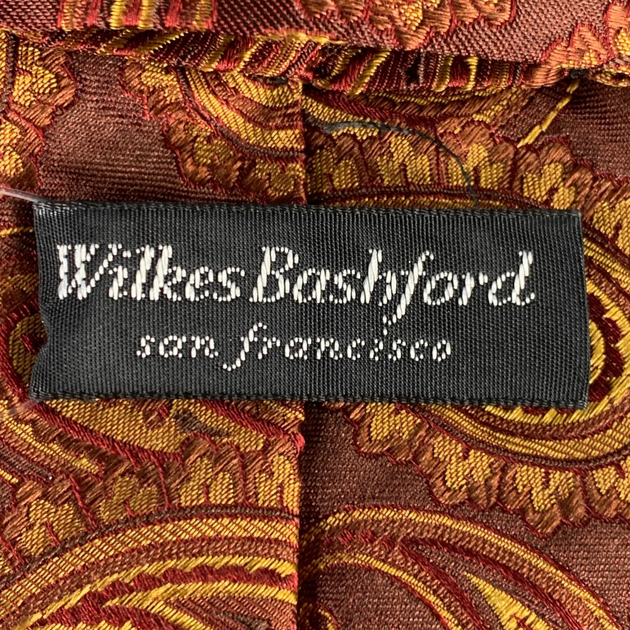 WILKES BASHFORD Brown Orange Paisley Silk Tie In Good Condition In San Francisco, CA