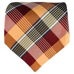 WILKES BASHFORD Burgundy Orange Plaid Silk Tie
