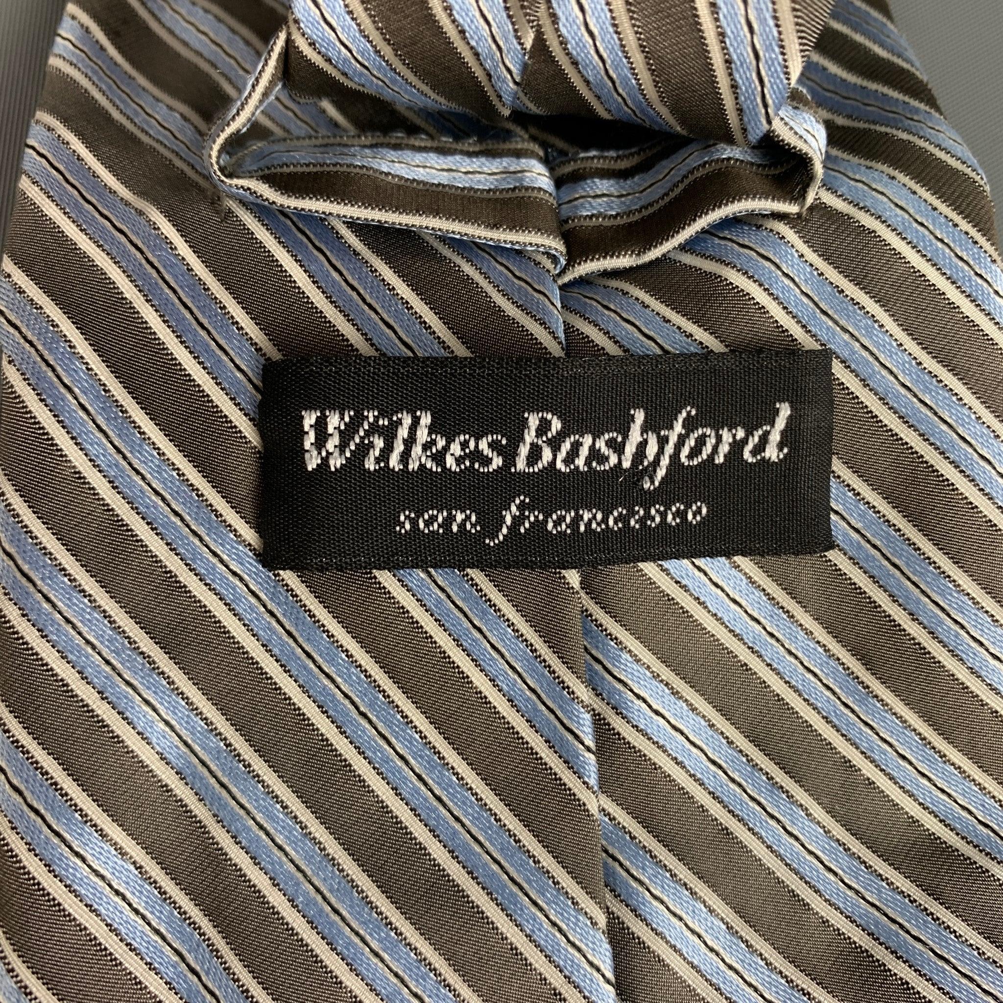 Men's WILKES BASHFORD Green Blue Diagonal Stripe Silk Tie For Sale