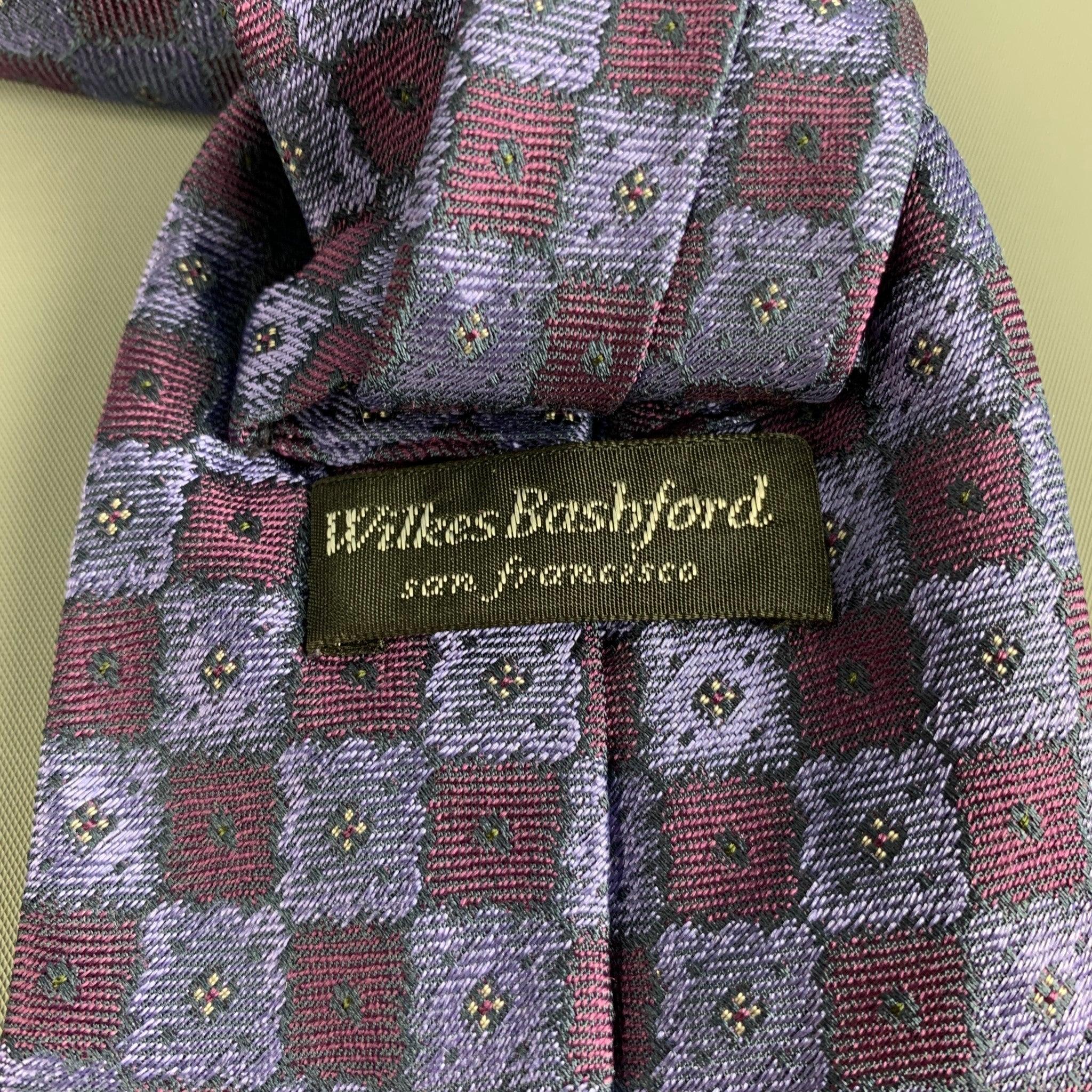 Men's WILKES BASHFORD Purple Burgundy Square Silk Tie For Sale