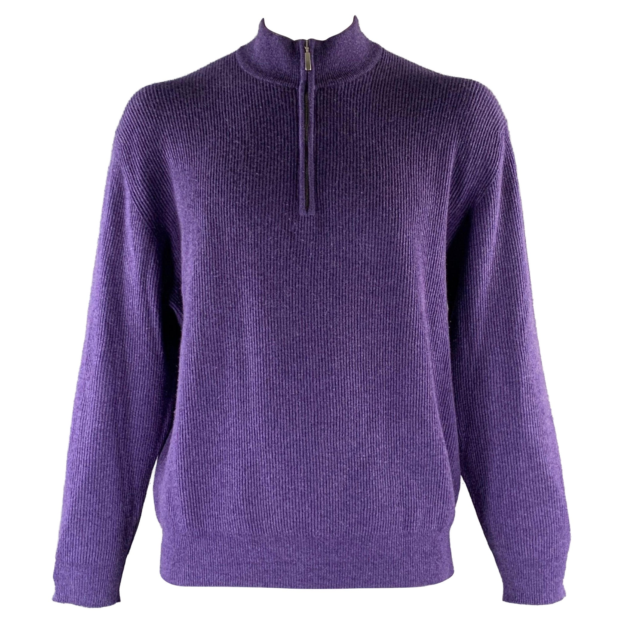 WILKES BASHFORD Größe XL Lila Olive stricken Kaschmir 1/4 Zip Pullover