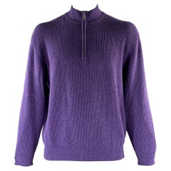 WILKES BASHFORD Size XL Purple Olive Knit Cashmere 1/4 Zip Sweater