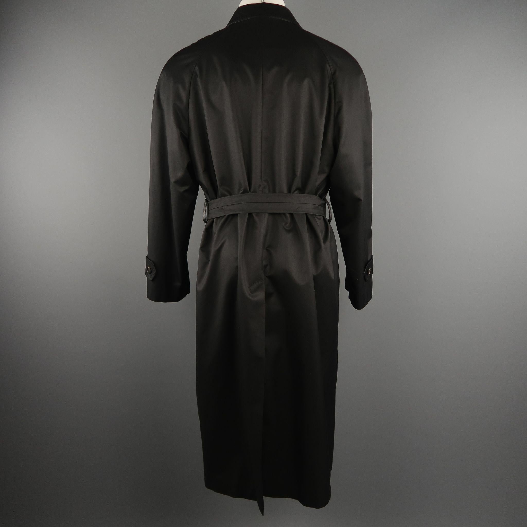 WILKES BASHFORD tailored by BRIONI US 48 Black Solid Silk Long Trench Coat In Excellent Condition In San Francisco, CA