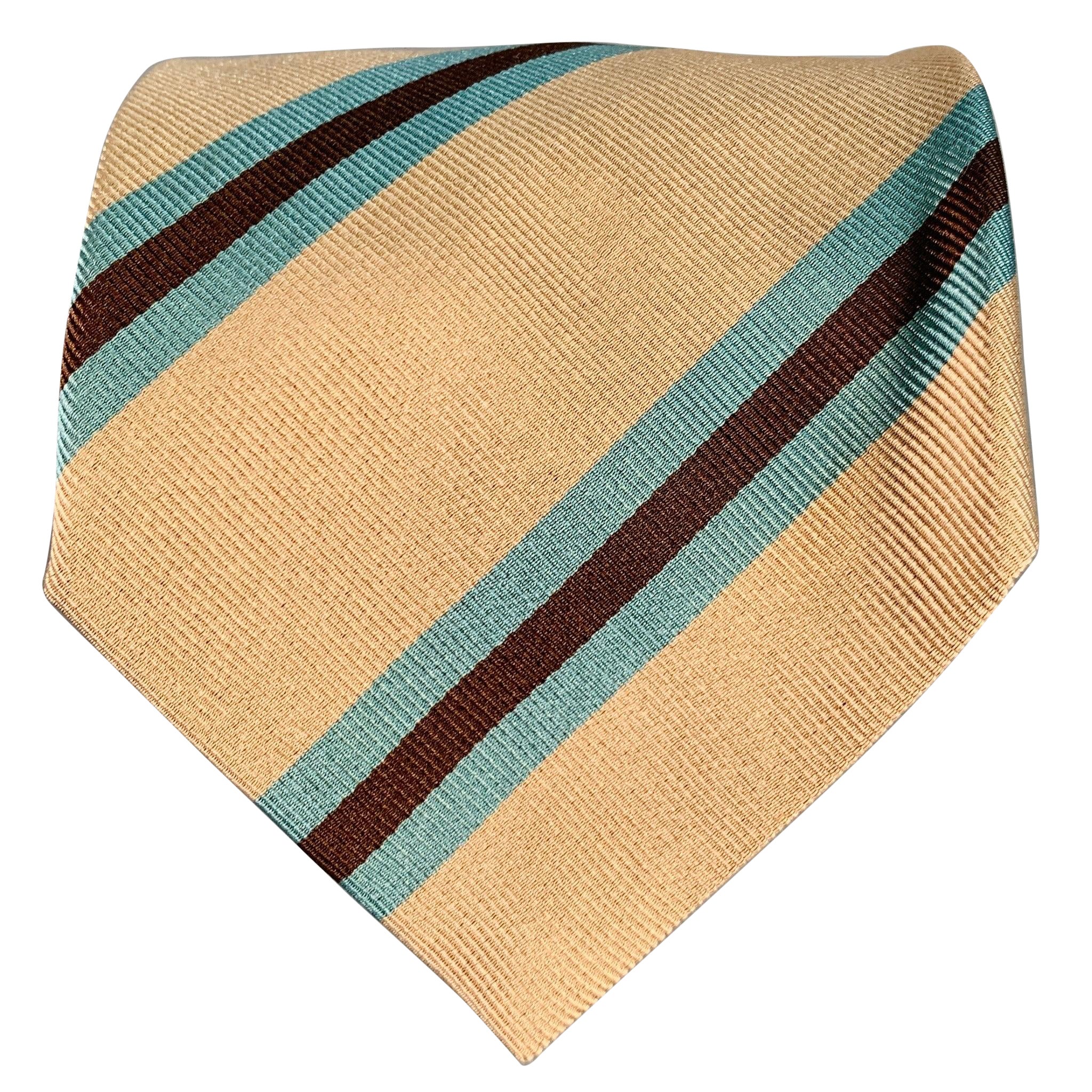 WILKES BASHFORD Tan Brown Blue Diagonal Stripe Silk Twill Tie