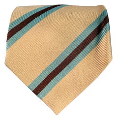 WILKES BASHFORD Tan Brown Blue Diagonal Stripe Silk Twill Tie