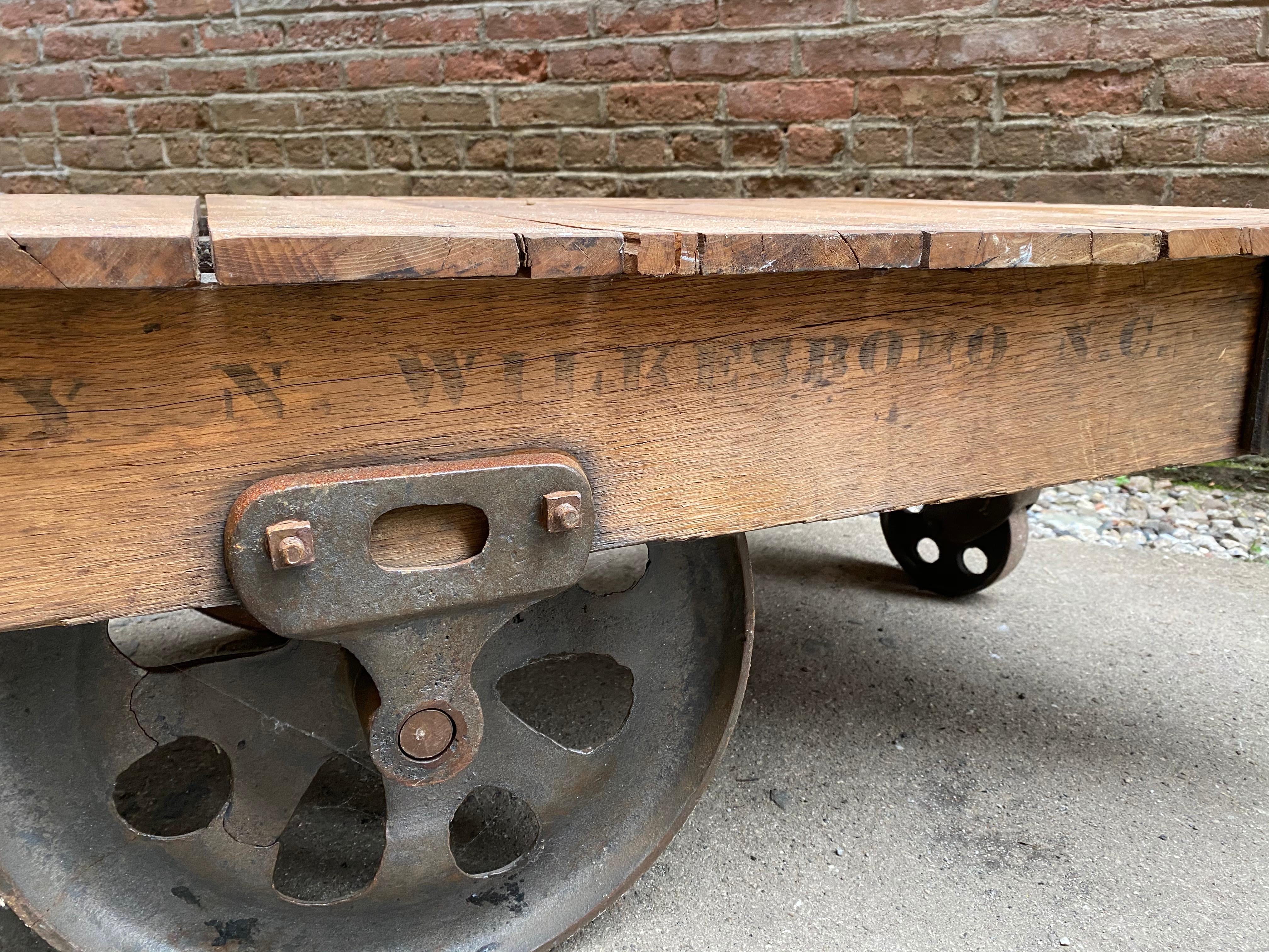 Wilkesboro North Carolina Industrial Iron and Wood Mill Rolling Cart 4