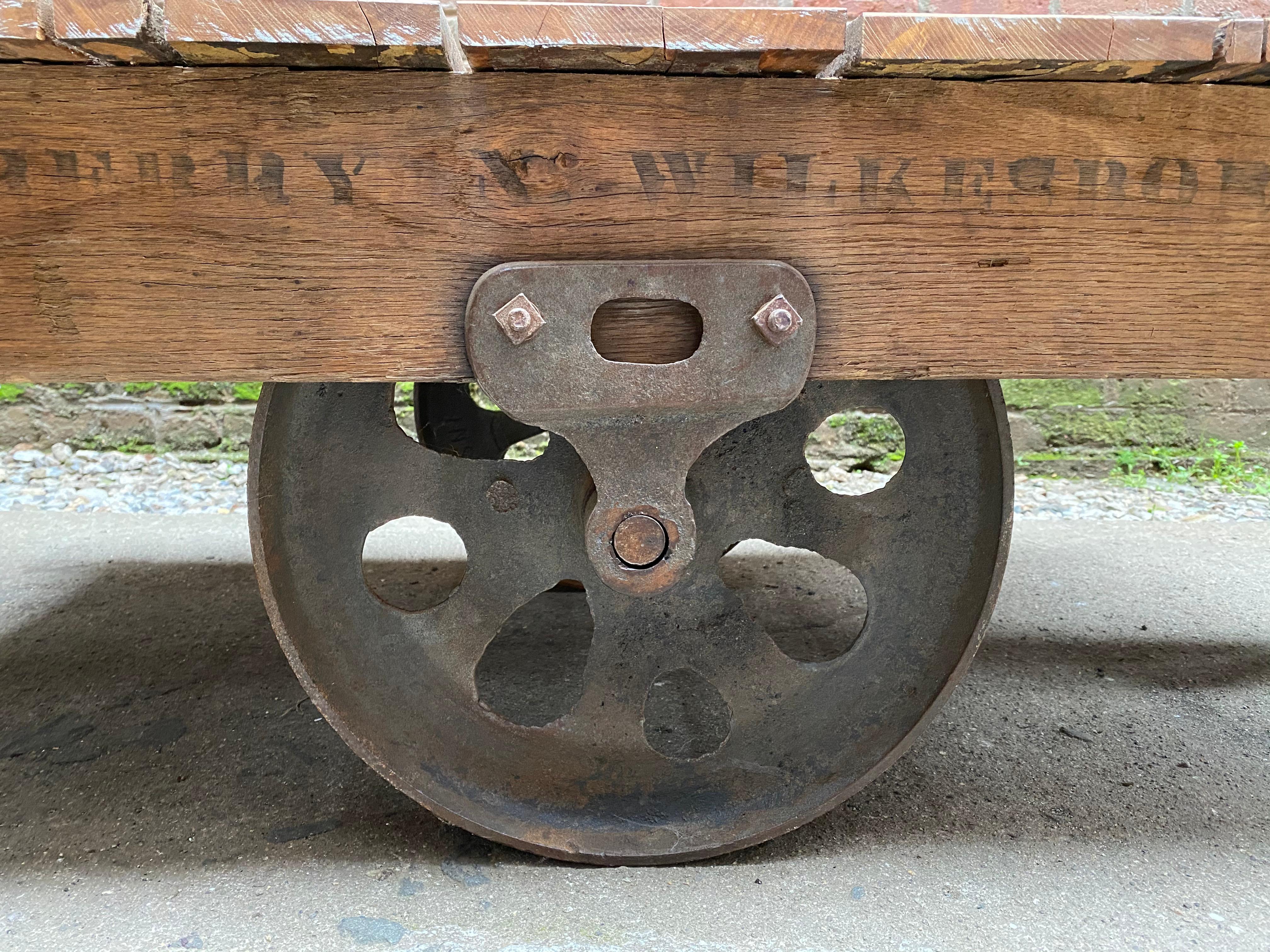 Wilkesboro North Carolina Industrial Iron and Wood Mill Rolling Cart 2