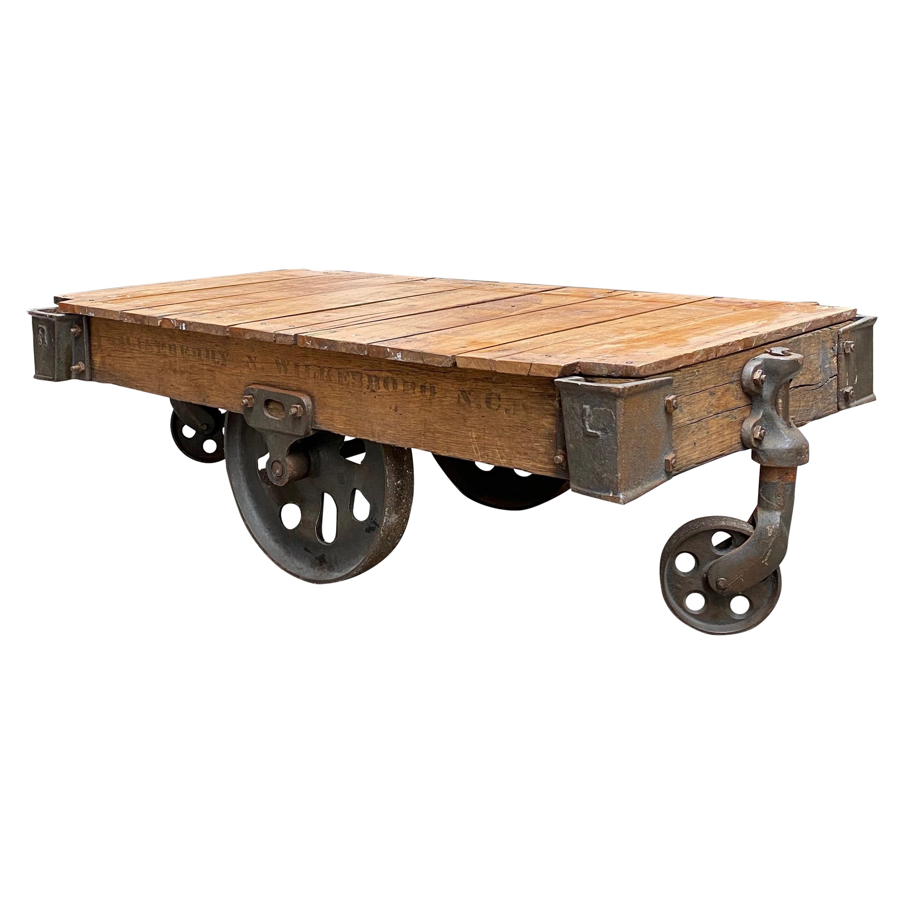 Wilkesboro North Carolina Industrial Iron and Wood Mill Rolling Cart