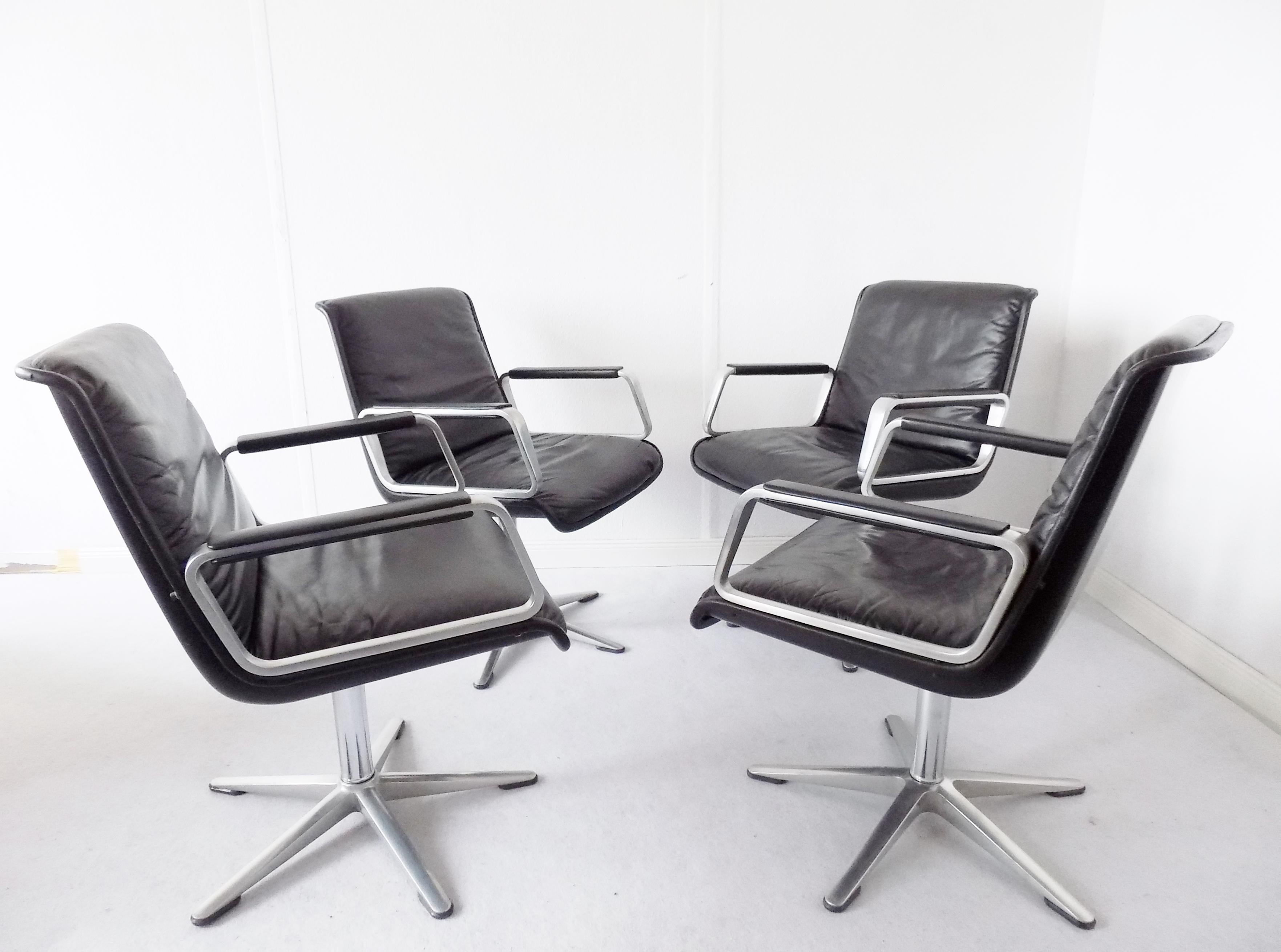 Wilkhahn Delta 2000 by Delta Group Set of 4 Chairs, Black Leather, Midcentury 11