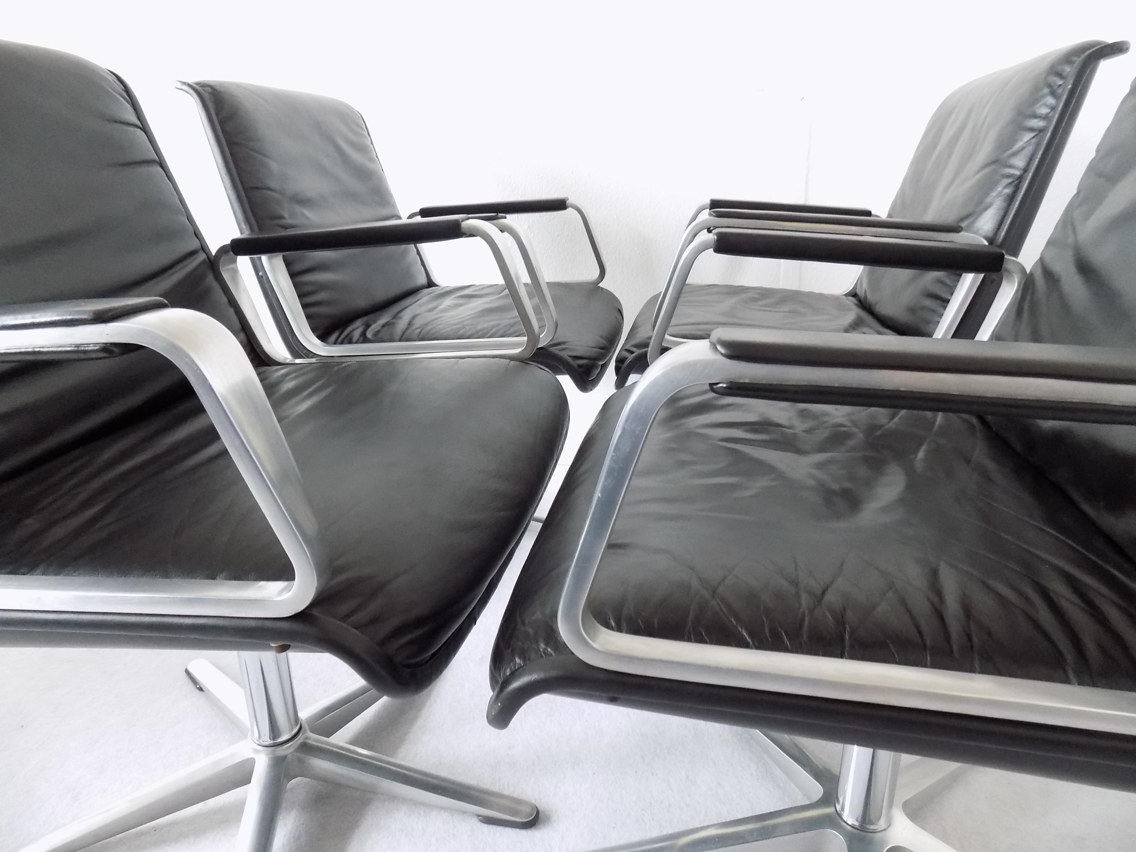 Wilkhahn Delta 2000 by Delta Group Set of 4 Chairs, Black Leather, Midcentury 12