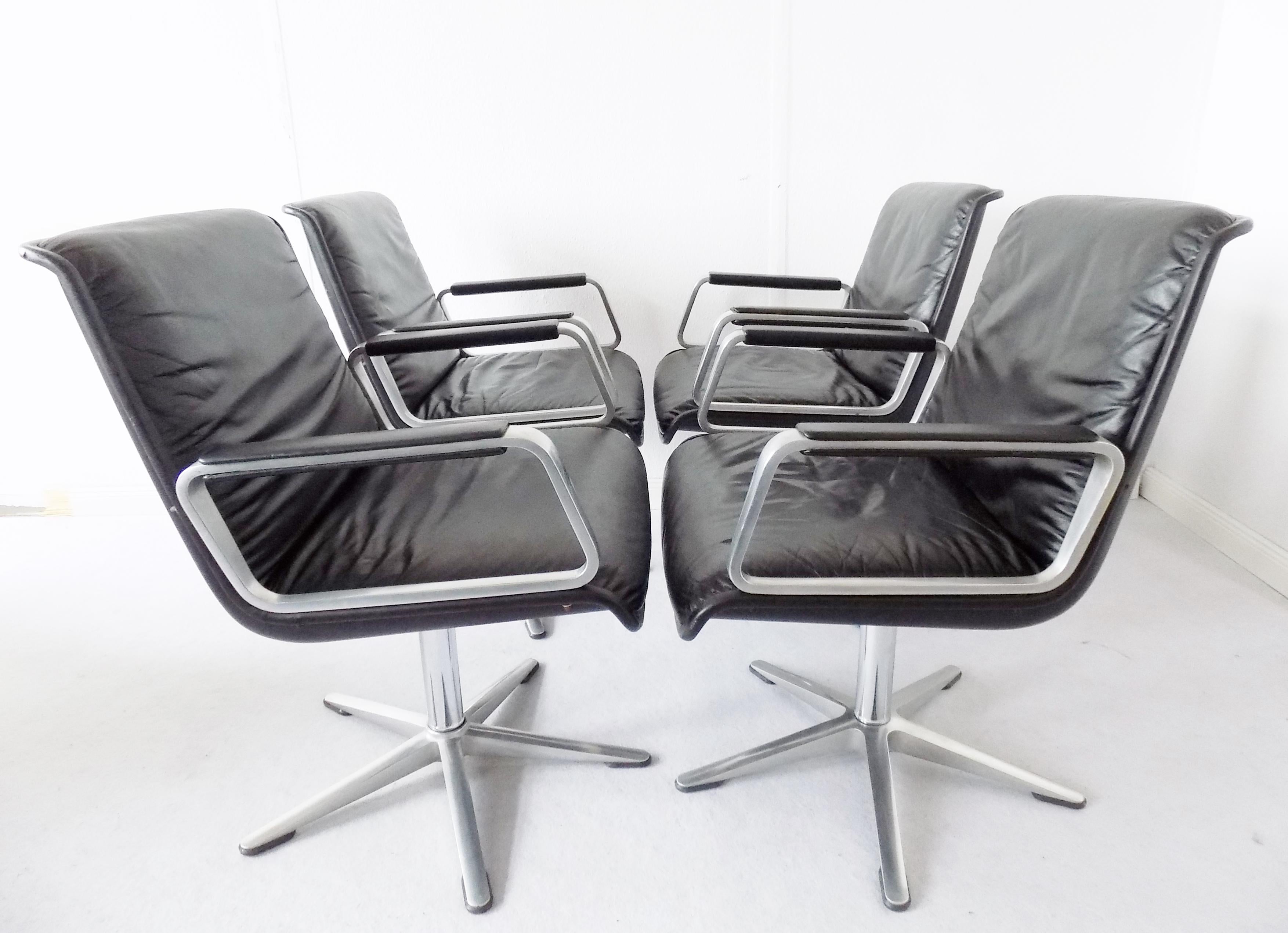 Mid-Century Modern Wilkhahn Delta 2000 by Delta Group Set of 4 Chairs, Black Leather, Midcentury