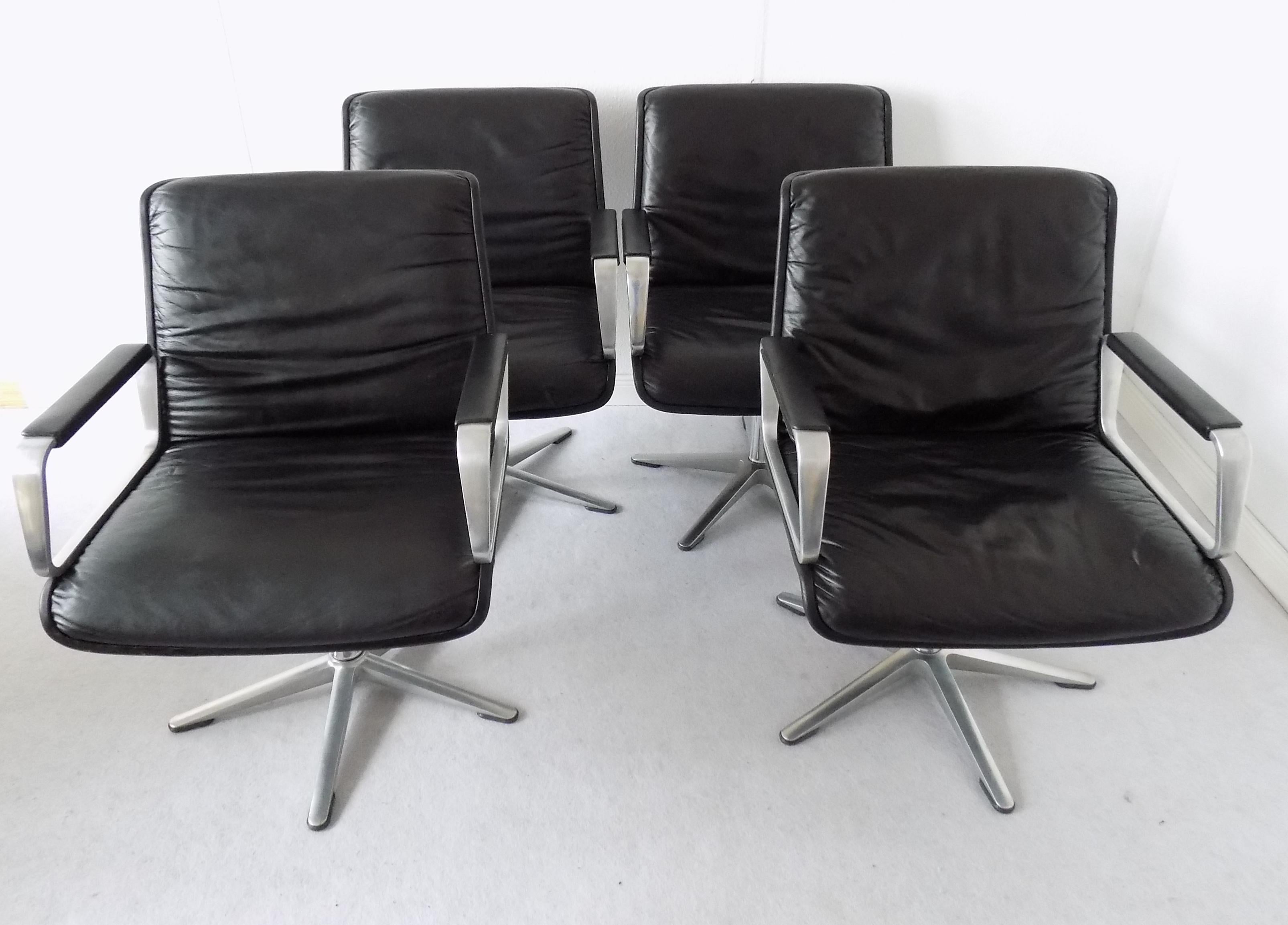 German Wilkhahn Delta 2000 by Delta Group Set of 4 Chairs, Black Leather, Midcentury