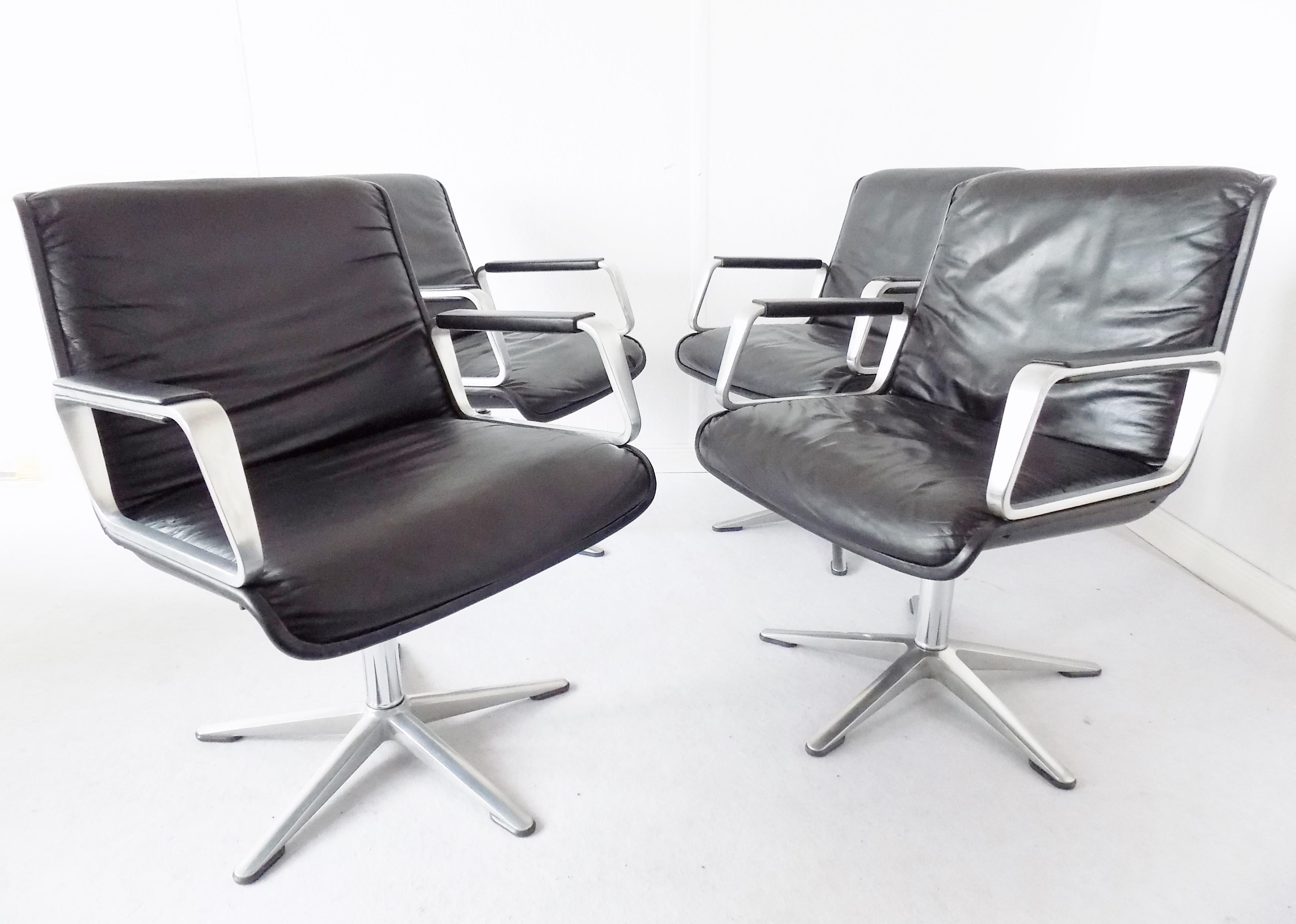 Mid-20th Century Wilkhahn Delta 2000 by Delta Group Set of 4 Chairs, Black Leather, Midcentury