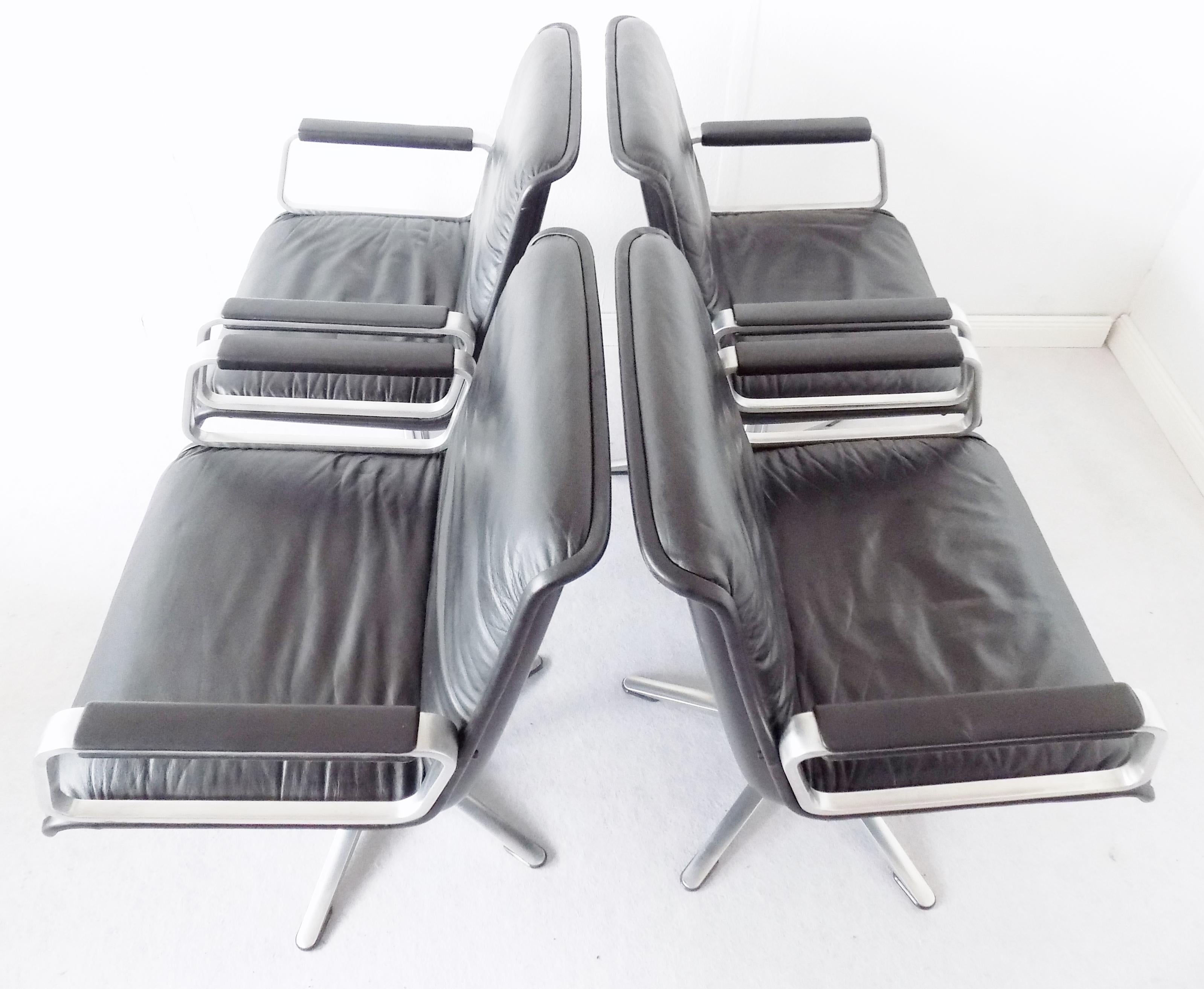 Wilkhahn Delta 2000 by Delta Group Set of 4 Chairs, Black Leather, Midcentury 1