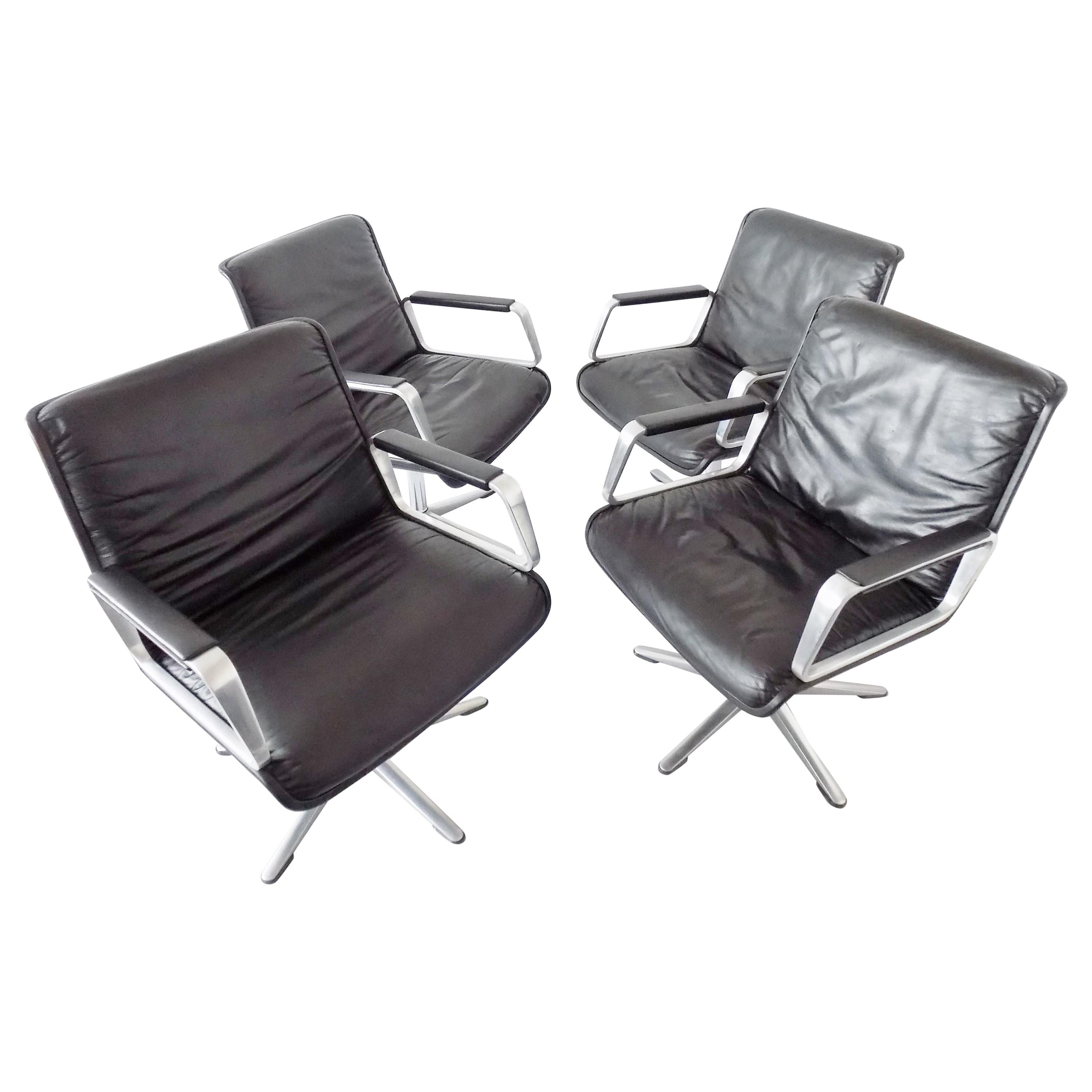 Wilkhahn Delta 2000 by Delta Group Set of 4 Chairs, Black Leather, Midcentury