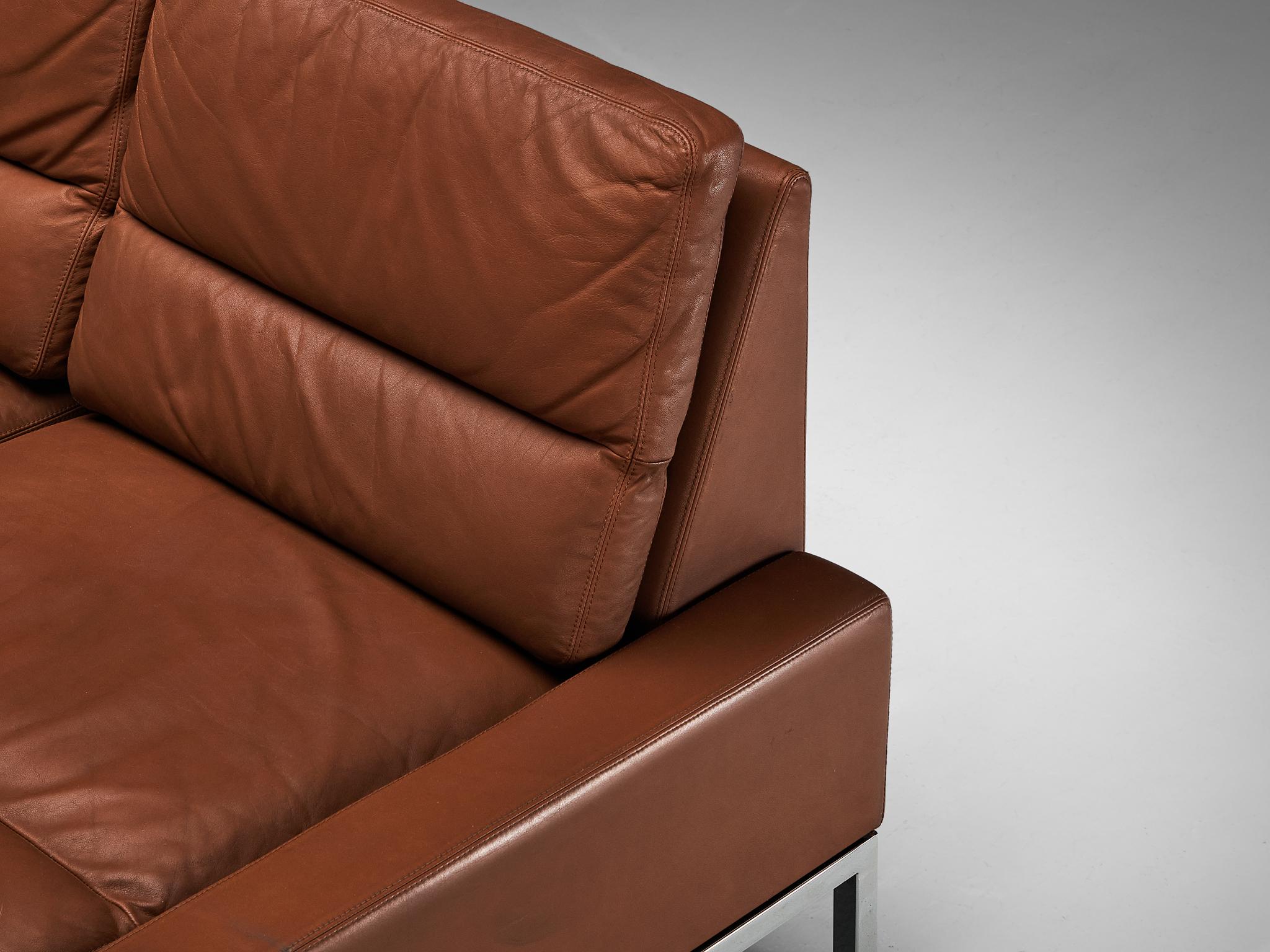 Wilkhahn German Sofa in Brown Leder mit Metallgestell  im Angebot 4