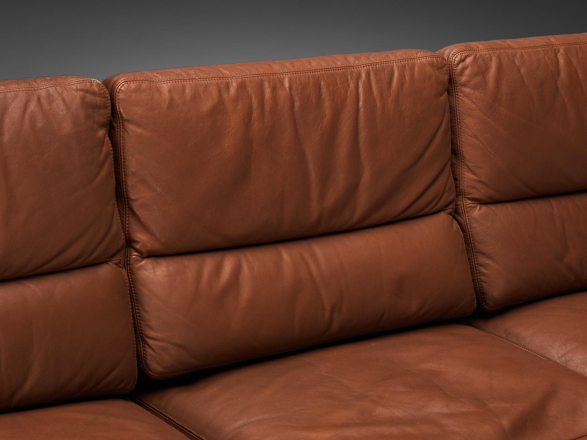 Wilkhahn German Sofa in Brown Leder mit Metallgestell  (Moderne der Mitte des Jahrhunderts) im Angebot