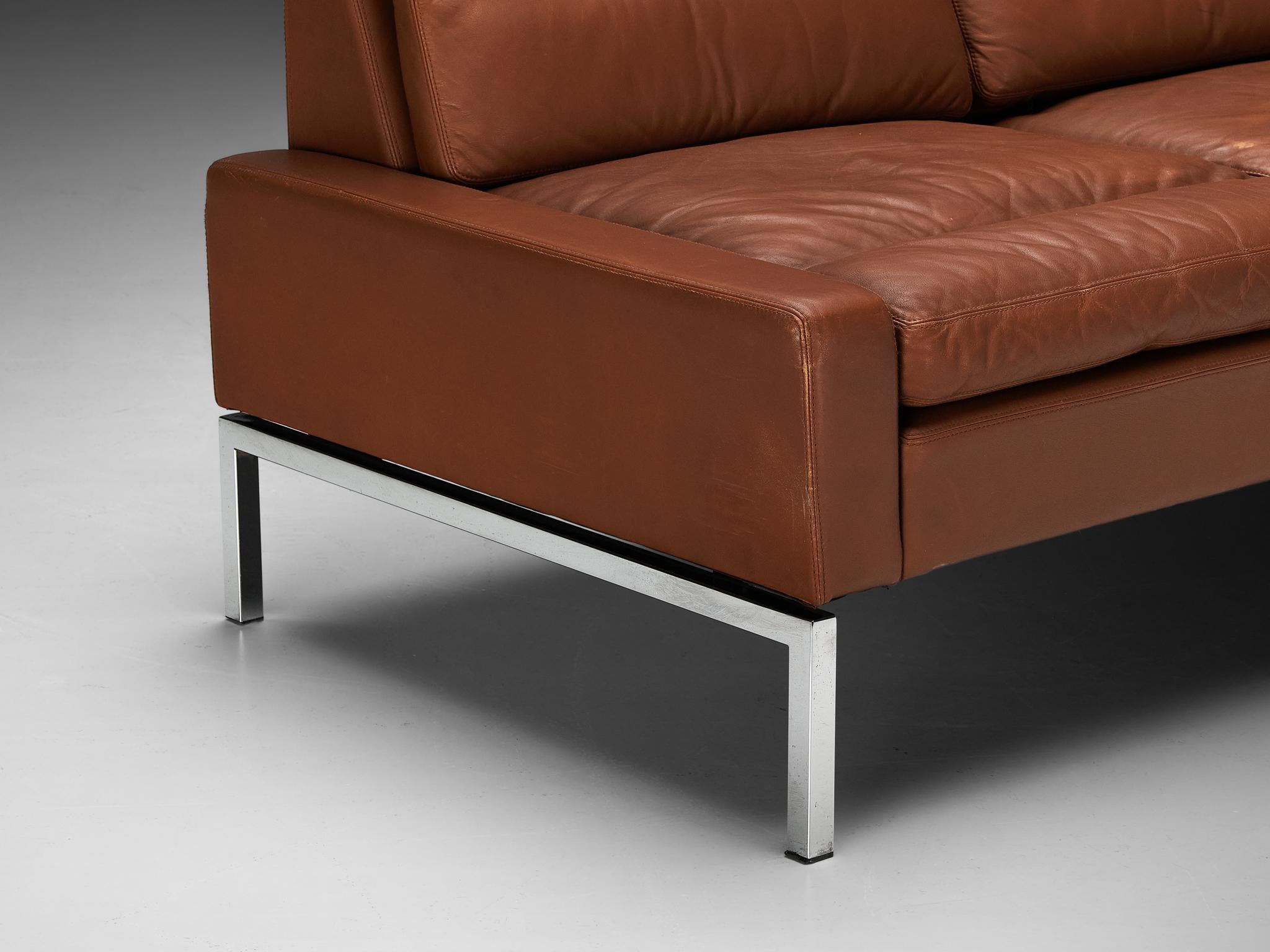 Wilkhahn German Sofa in Brown Leder mit Metallgestell  (Deutsch) im Angebot