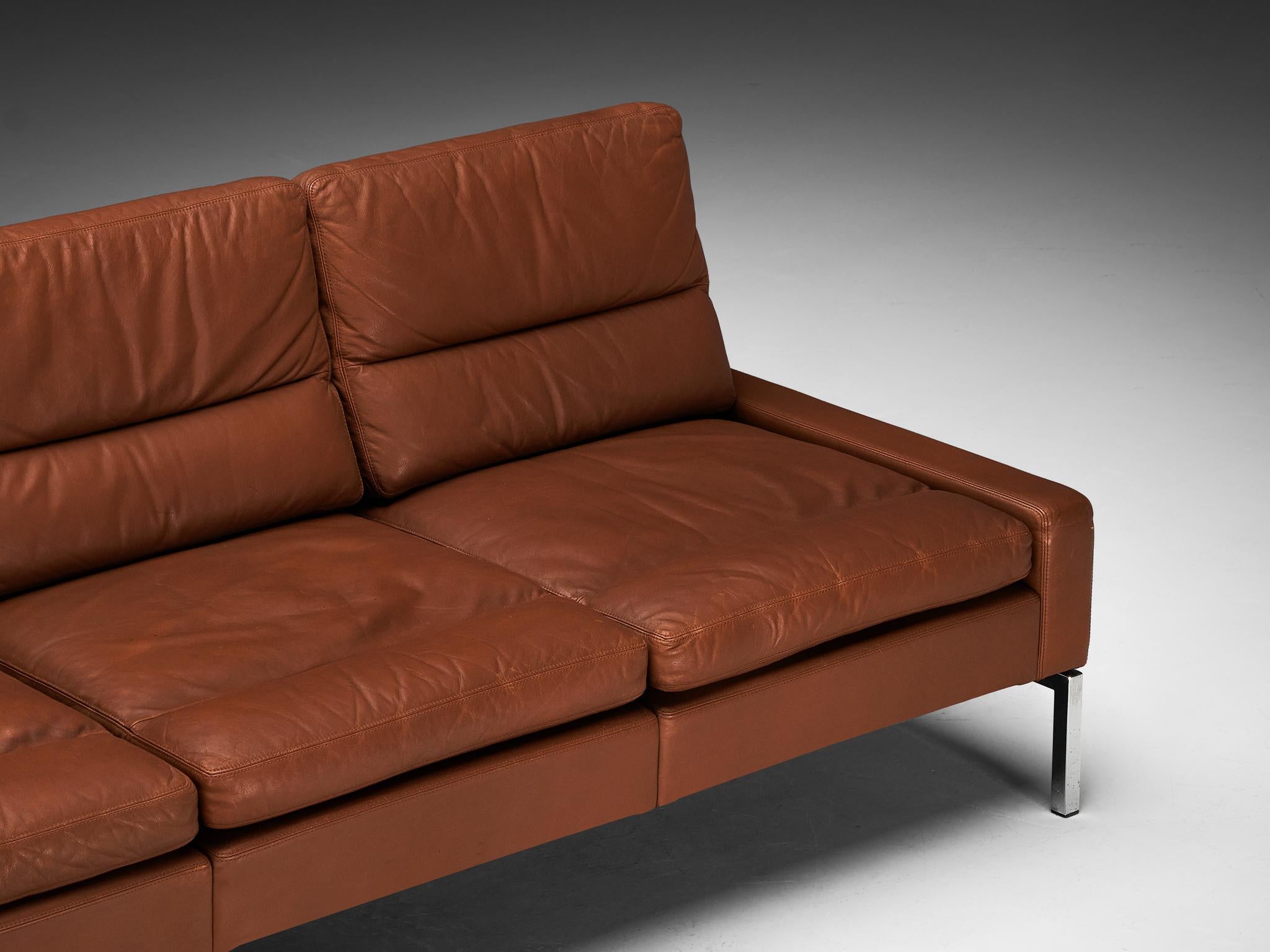 Wilkhahn German Sofa in Brown Leder mit Metallgestell  im Angebot 1