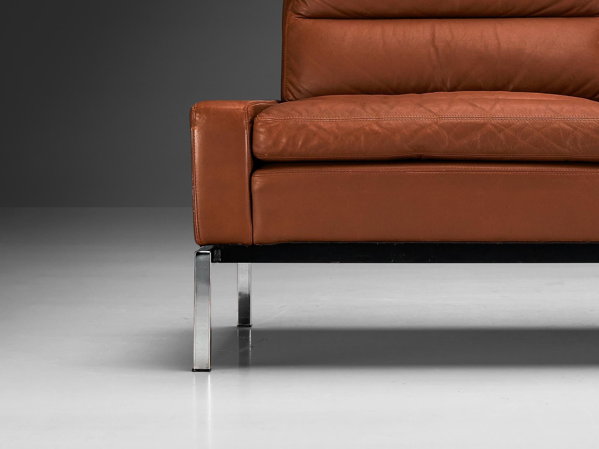 Wilkhahn German Sofa in Brown Leder mit Metallgestell  im Angebot 2