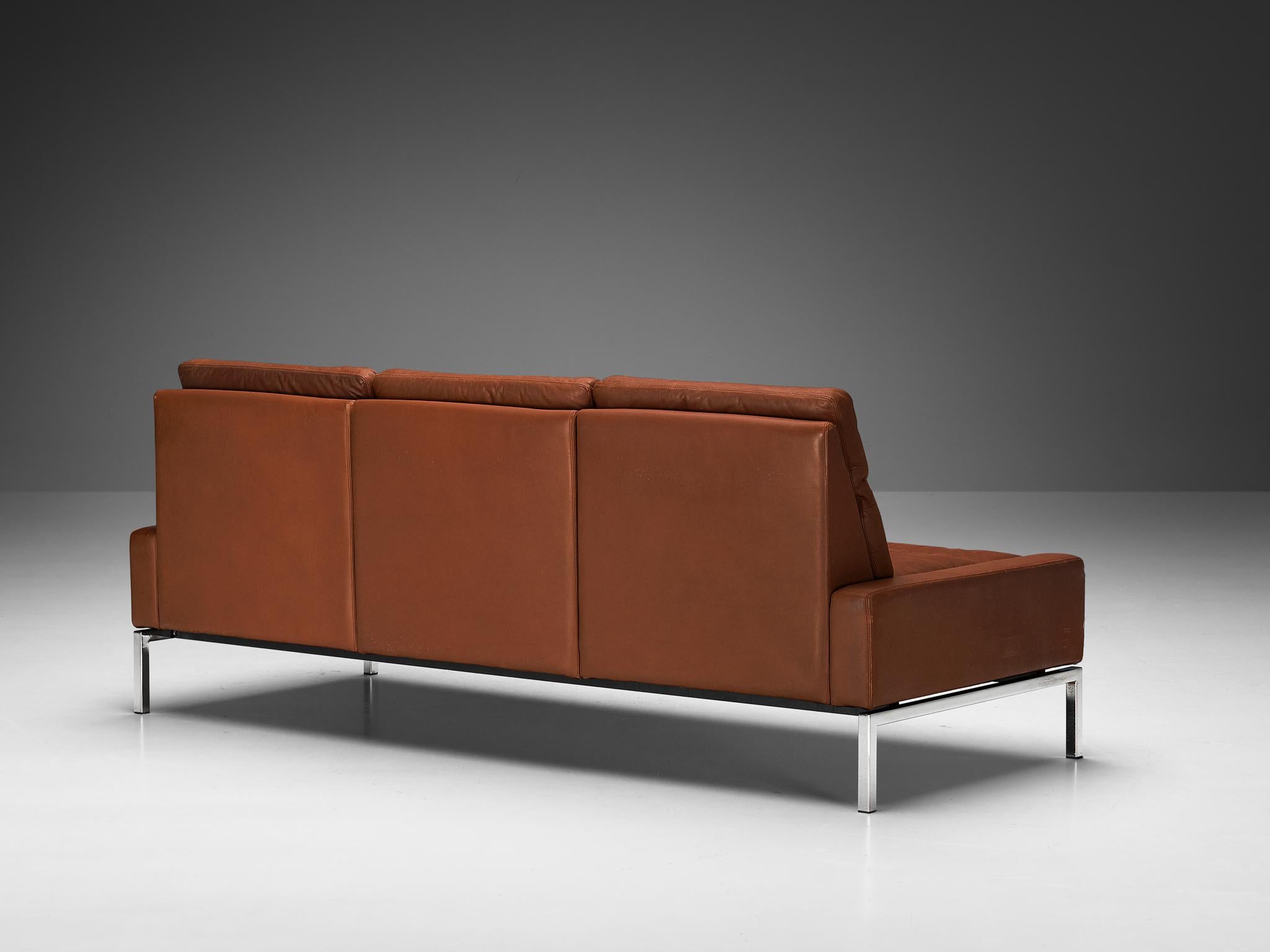 Wilkhahn German Sofa in Brown Leder mit Metallgestell  im Angebot 3