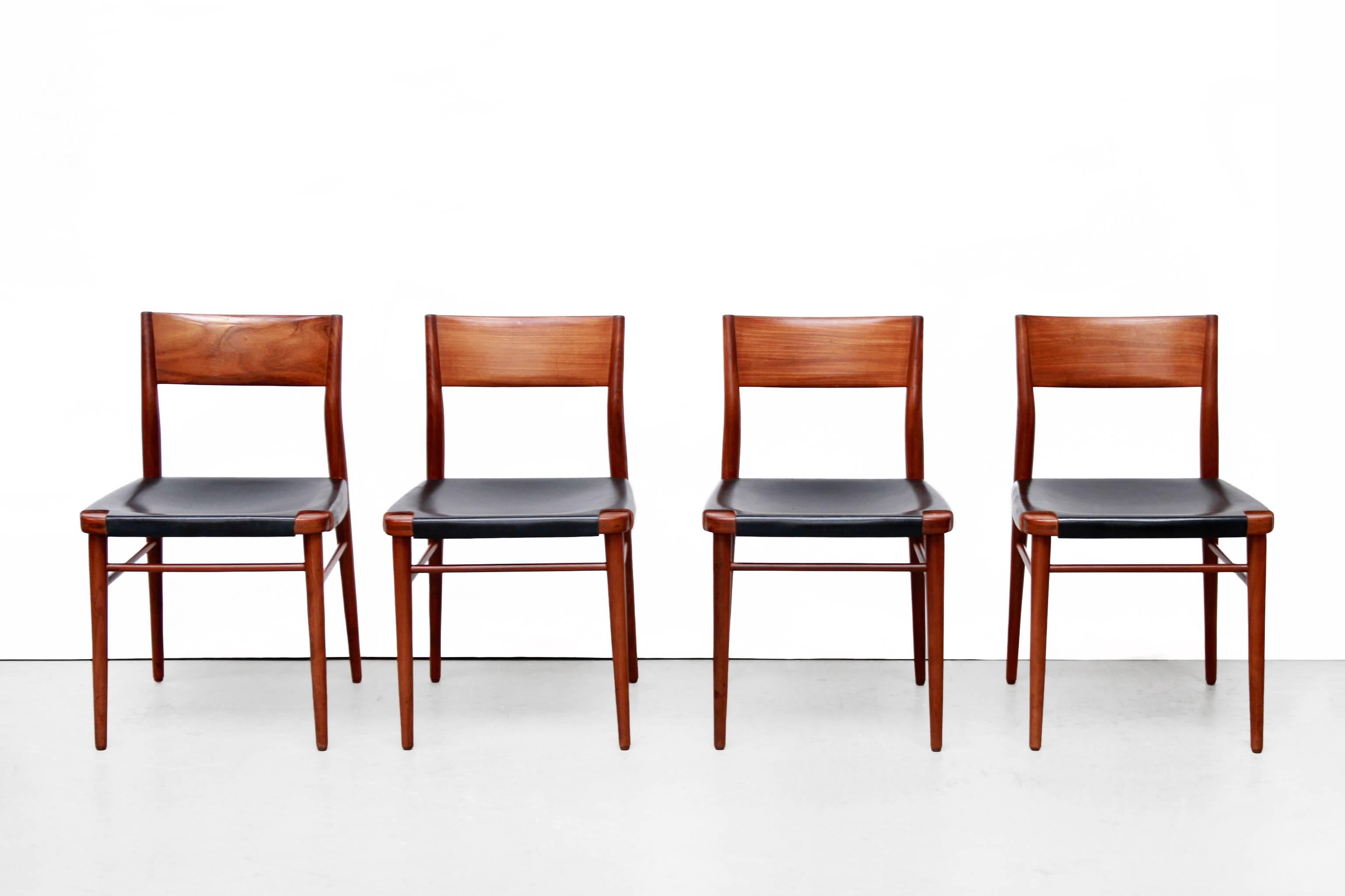 Mid-Century Modern Wilkhahn Model 351 Dining Chairs and Table in Teak and Leather by Georg Leowald